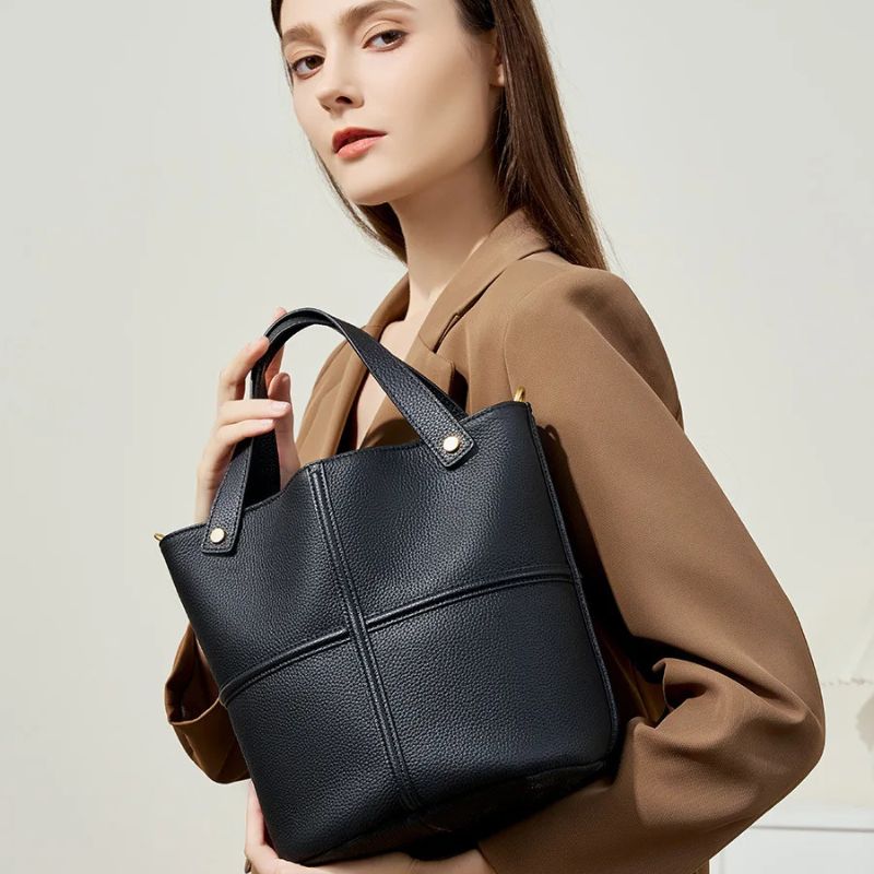 Genuine Leather Large Capacity Bucket Shoulder Bag-Handbags-Brown-Free Shipping Leatheretro