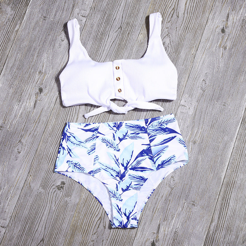 Sexy Women High Waist Leaf Print Two Pieces Swimsuits-Swimwear-A-S-Free Shipping Leatheretro