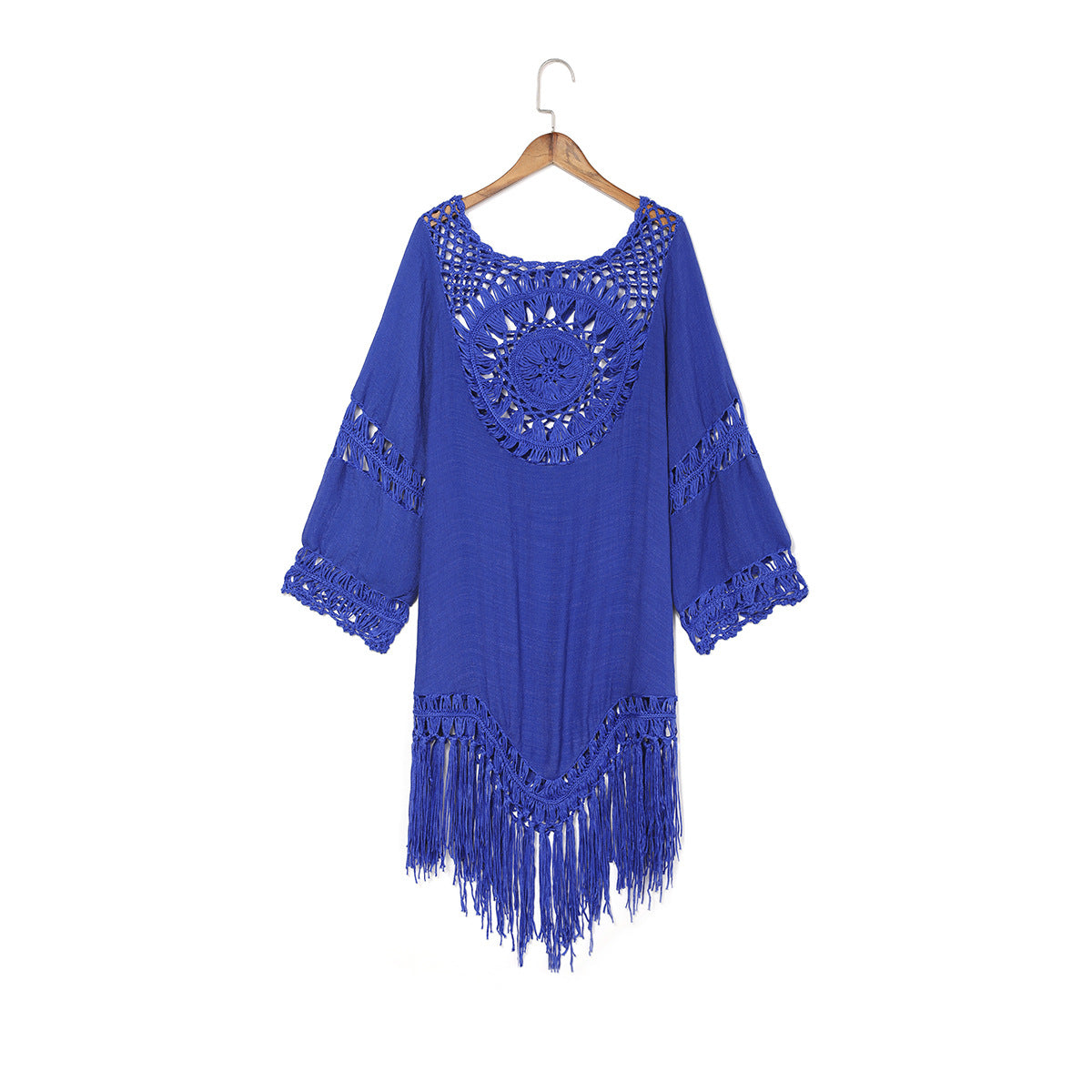 Summer Holdiay Crochet Tassels Beach Cover Up Dresses-Swimwear-Blue-1-One Size-Free Shipping Leatheretro