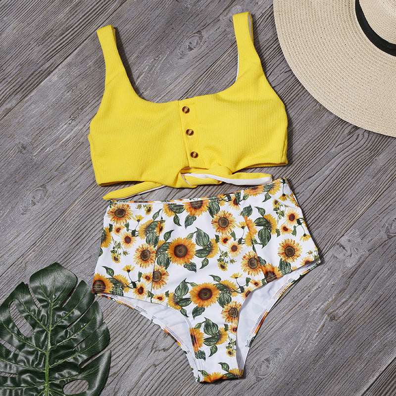 Sexy Women High Waist Leaf Print Two Pieces Swimsuits-Swimwear-B-S-Free Shipping Leatheretro