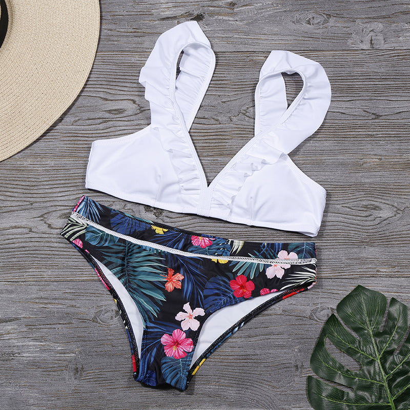 Sexy Women Ruffled Two Pieces Swimsuits-Swimwear-White-S-Free Shipping Leatheretro