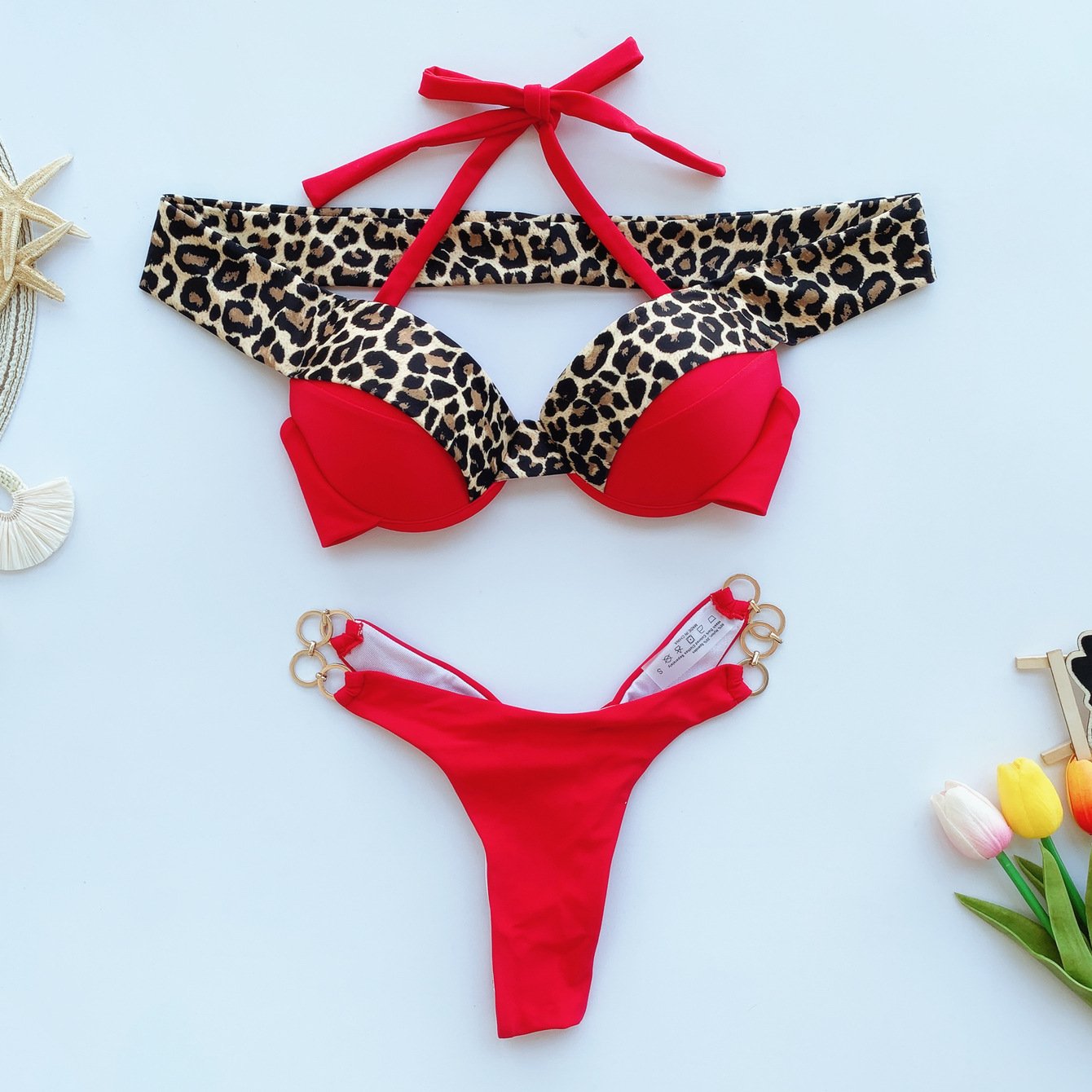 Leopard Joint Summer Beach Bikini Swimsuit-Women Swimwear-Red-S-Free Shipping Leatheretro