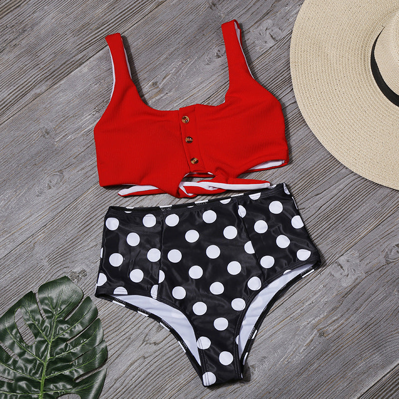 Sexy Women High Waist Leaf Print Two Pieces Swimsuits-Swimwear-C-S-Free Shipping Leatheretro