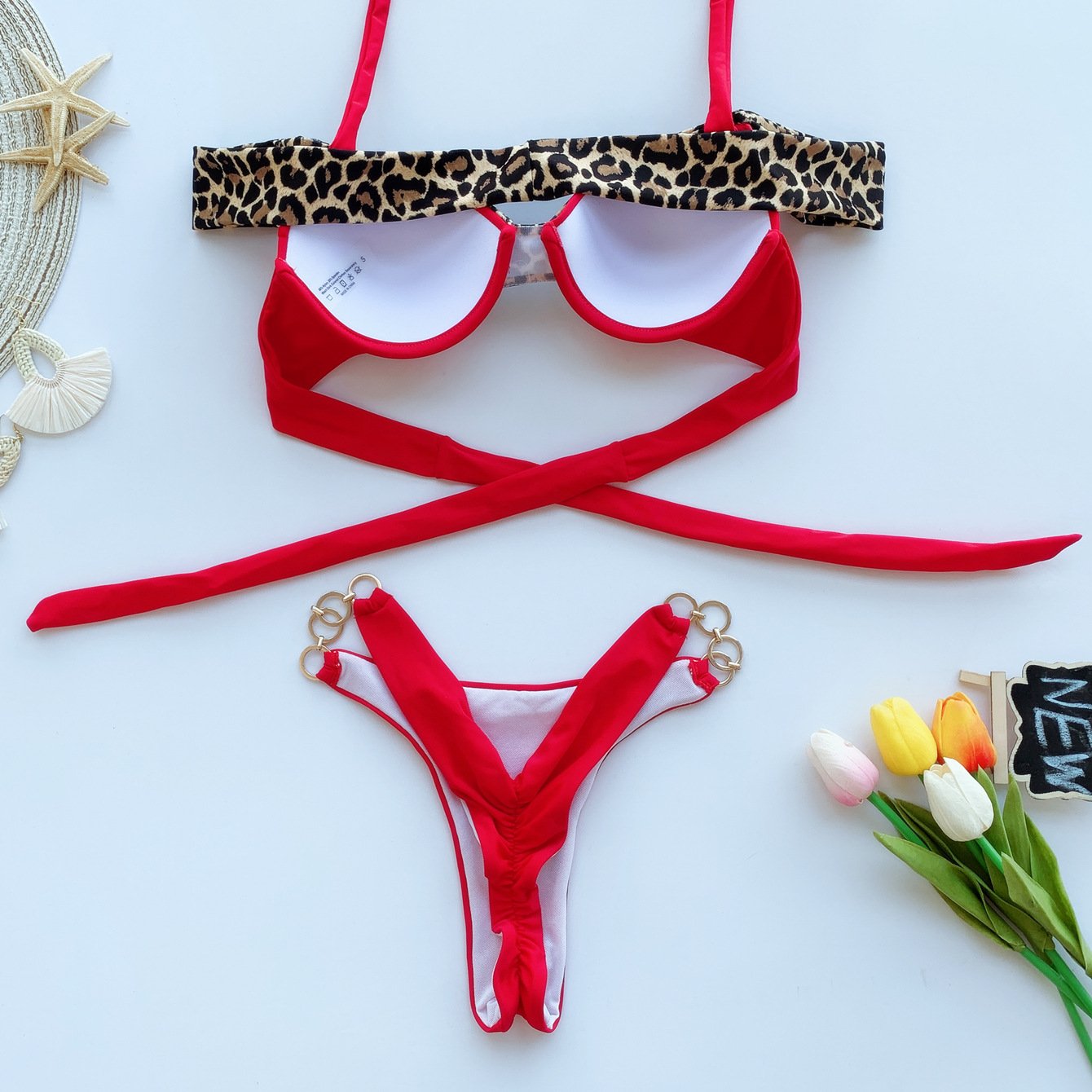 Leopard Joint Summer Beach Bikini Swimsuit-Women Swimwear-Red-S-Free Shipping Leatheretro