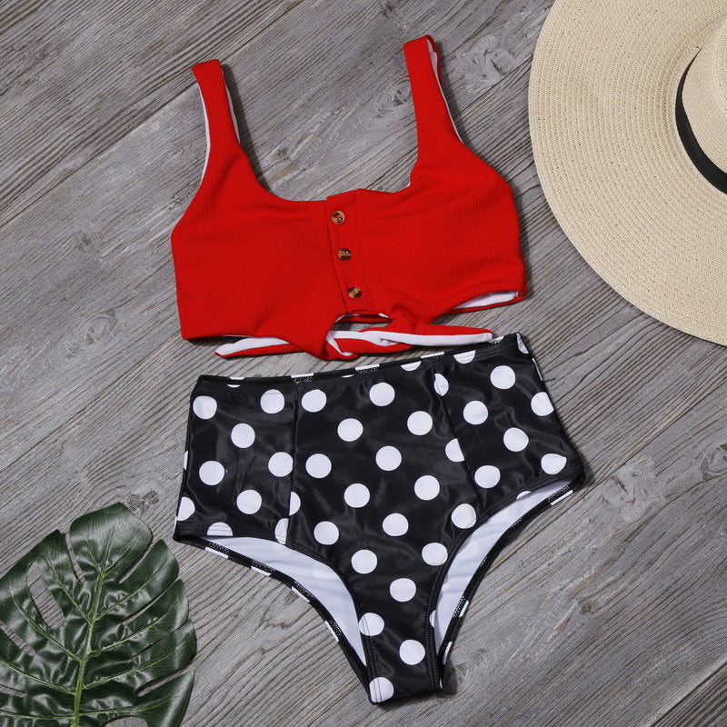 Sexy Women High Waist Leaf Print Two Pieces Swimsuits-Swimwear-A-S-Free Shipping Leatheretro