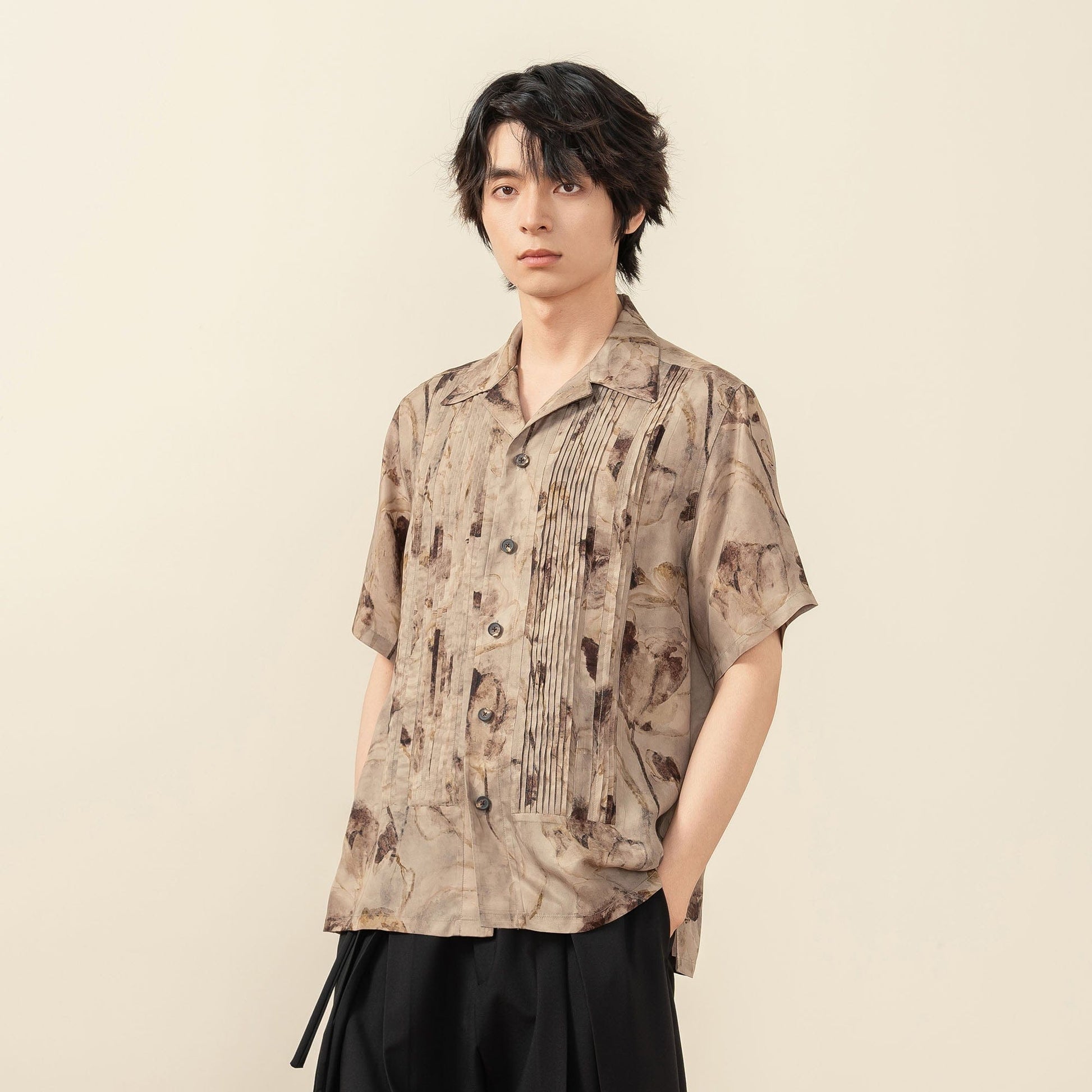 MOITIEDEPETALE Floral Accordion Pleats Cupro Blended Half Shirt-Half shirt-XS-Free Shipping Leatheretro
