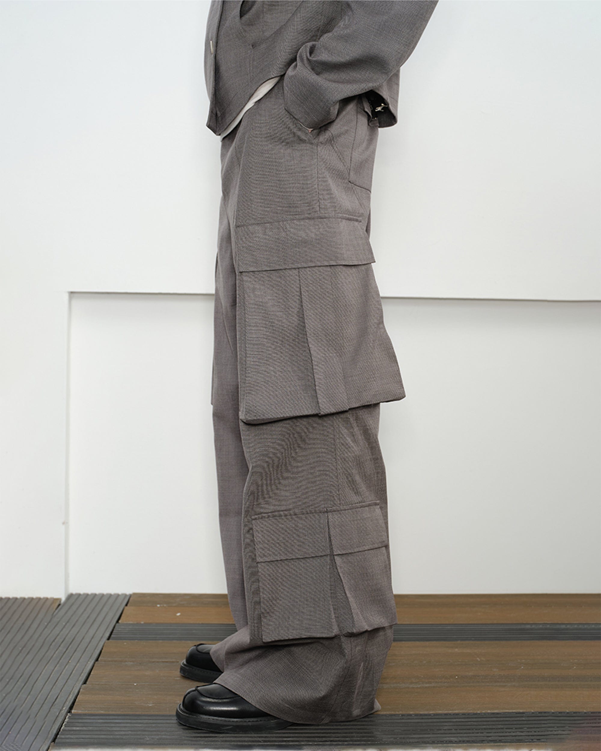 KREATE Multi-Pocket Wide-Leg Cargo Trousers-Pants-S-Grey-Free Shipping Leatheretro