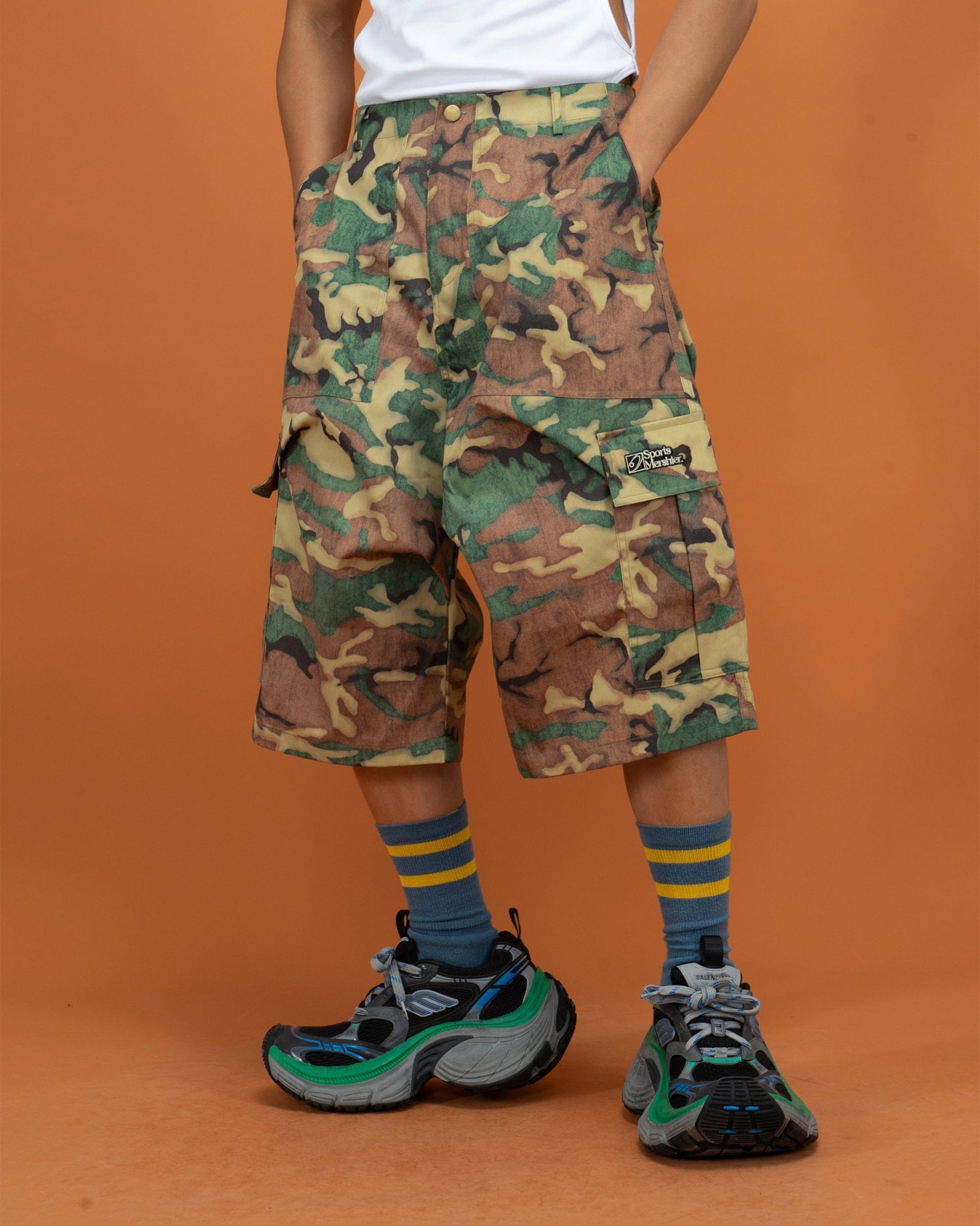 CLP Washed Crinkled Camo Cargo Shorts-Shorts-S-Free Shipping Leatheretro