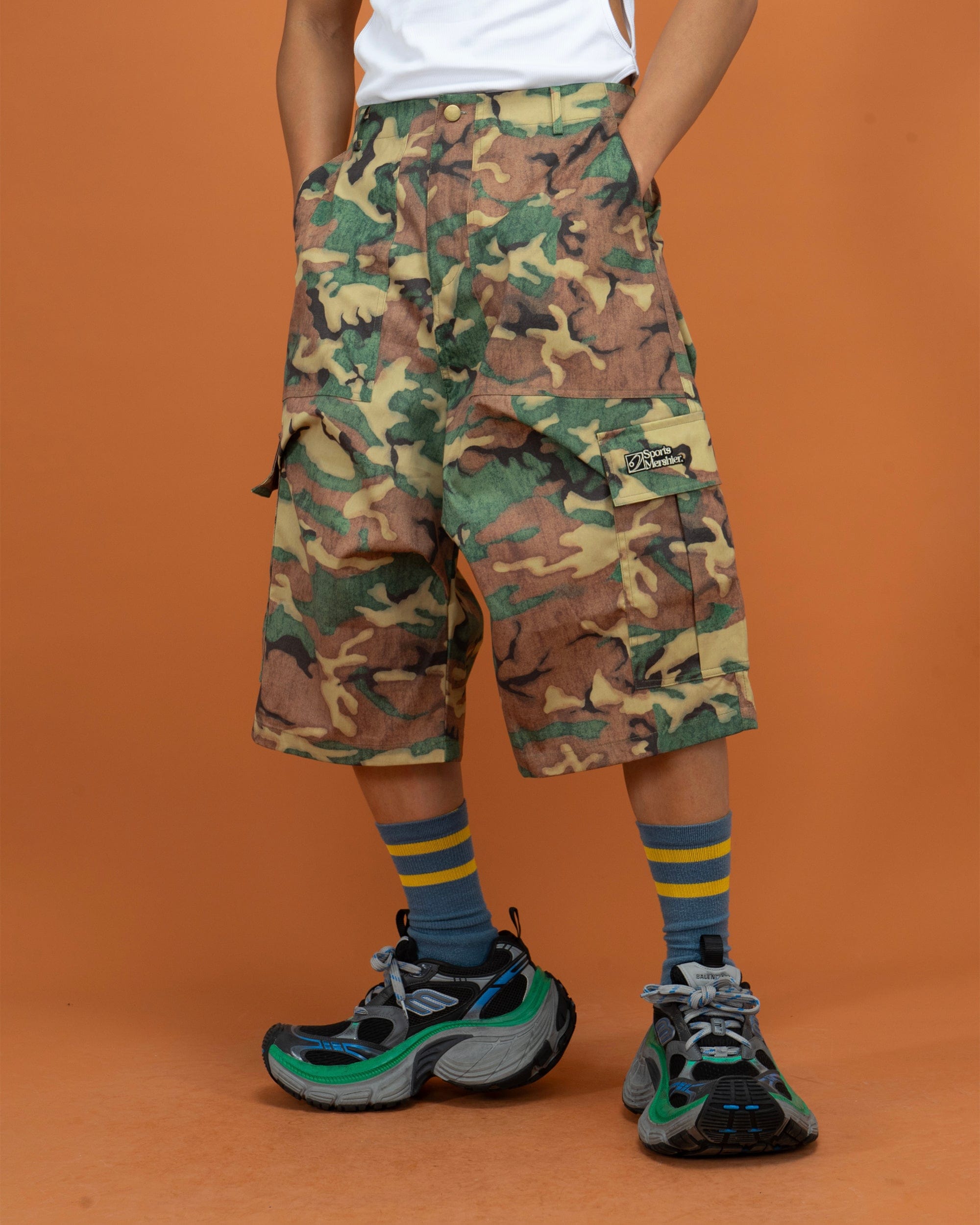 CLP Washed Crinkled Camo Cargo Shorts-Shorts-S-Free Shipping Leatheretro