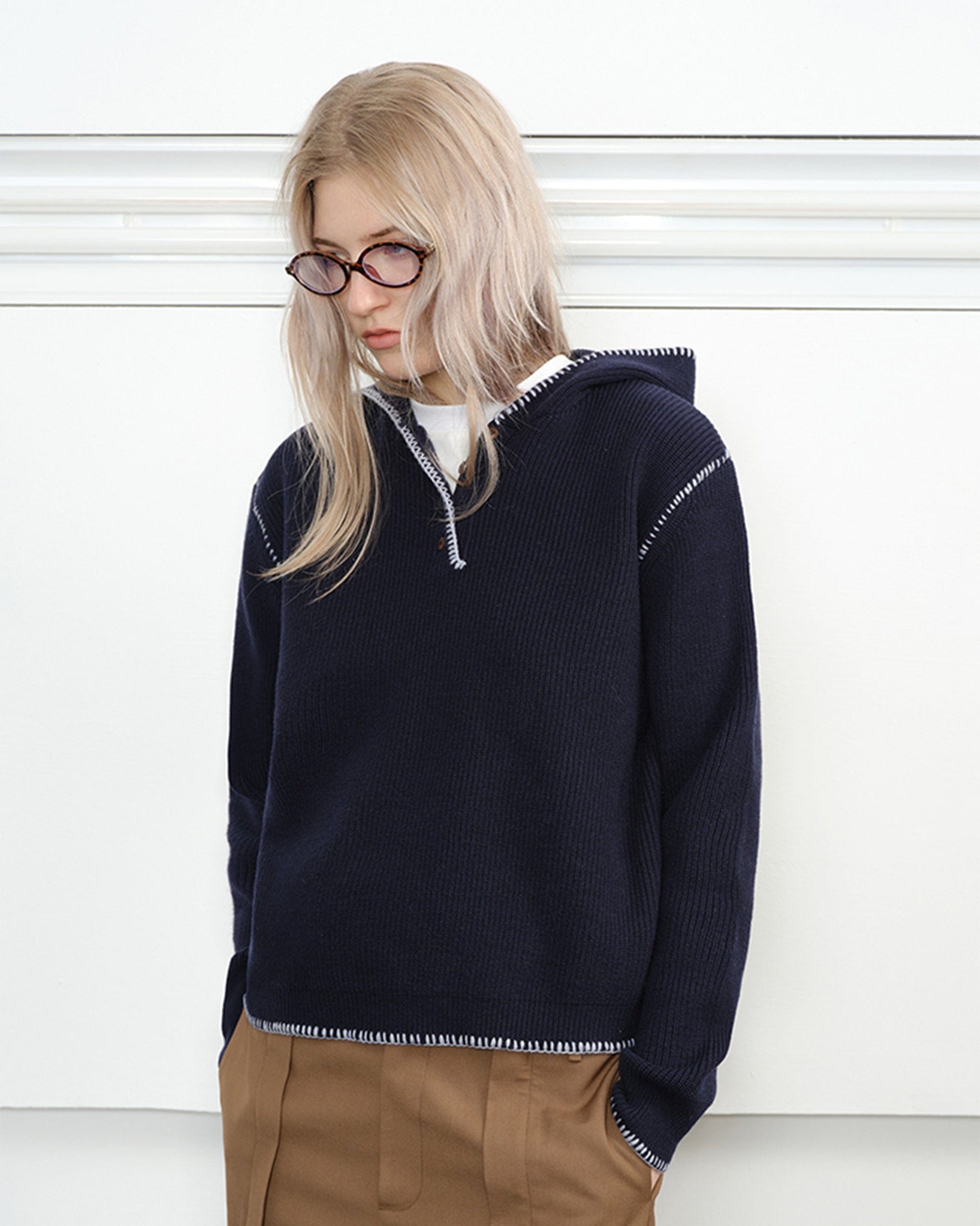 KREATE Stitched-Edges Hooded Sweater-Sweater-S-Blue-Free Shipping Leatheretro