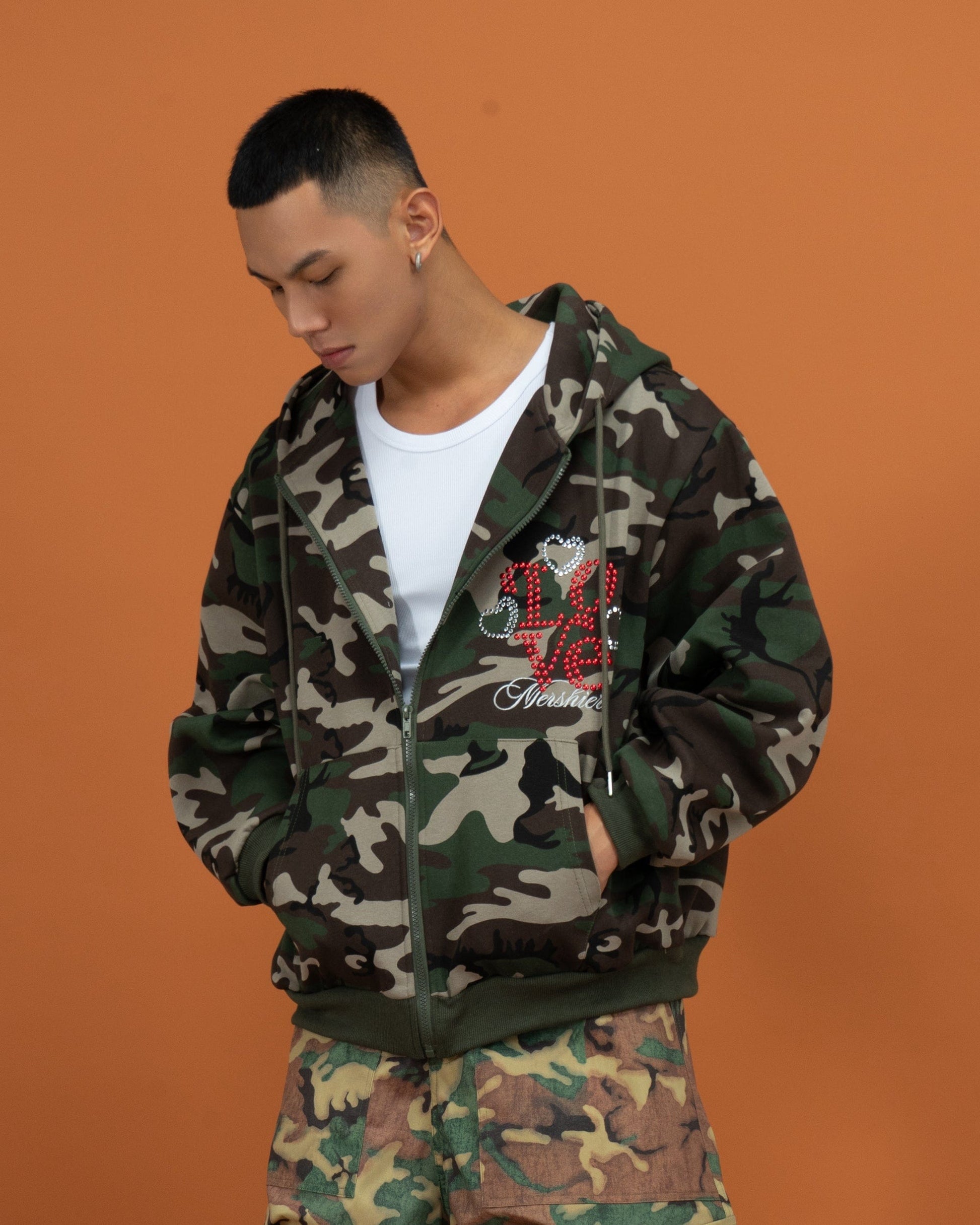 CLP Camo Studded Zip-Up Hoodie-Jacket-M-Free Shipping Leatheretro