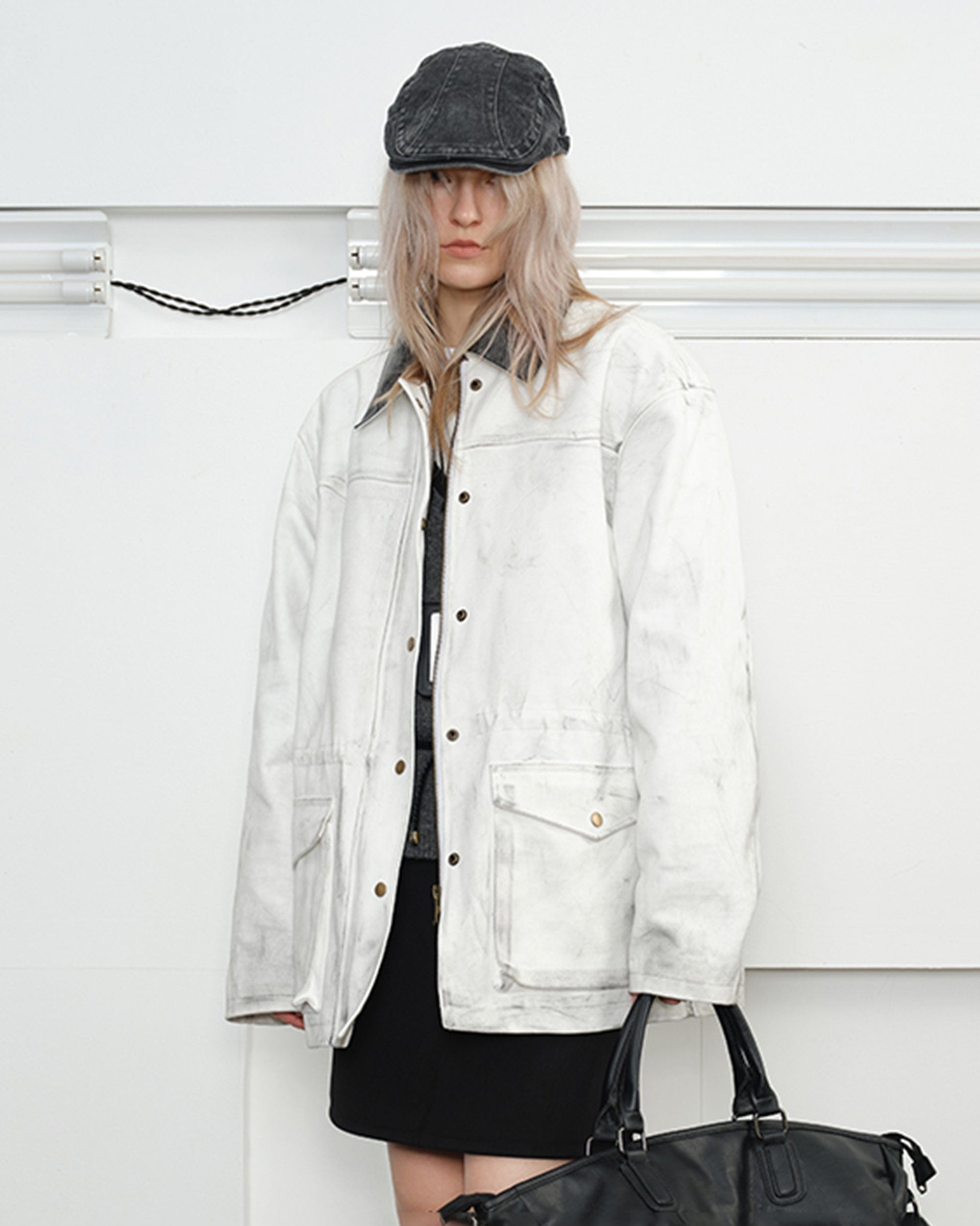 KREATE Aged Canvas Spliced Big-Pocket Jacket-Jacket-S-White-Free Shipping Leatheretro