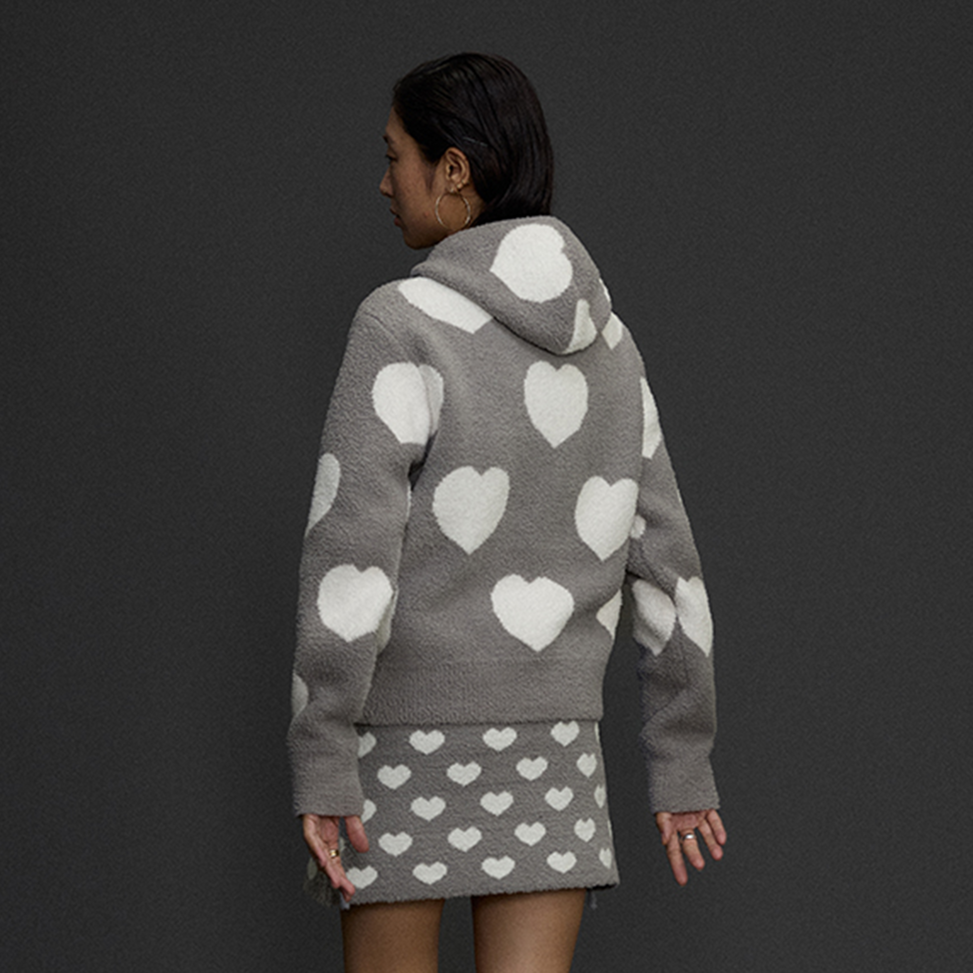 NIANJIUYIKOUER Fuzzy Heart Jacquard Zip-Up Hooded Cardigan-Jacket-XS-Free Shipping Leatheretro