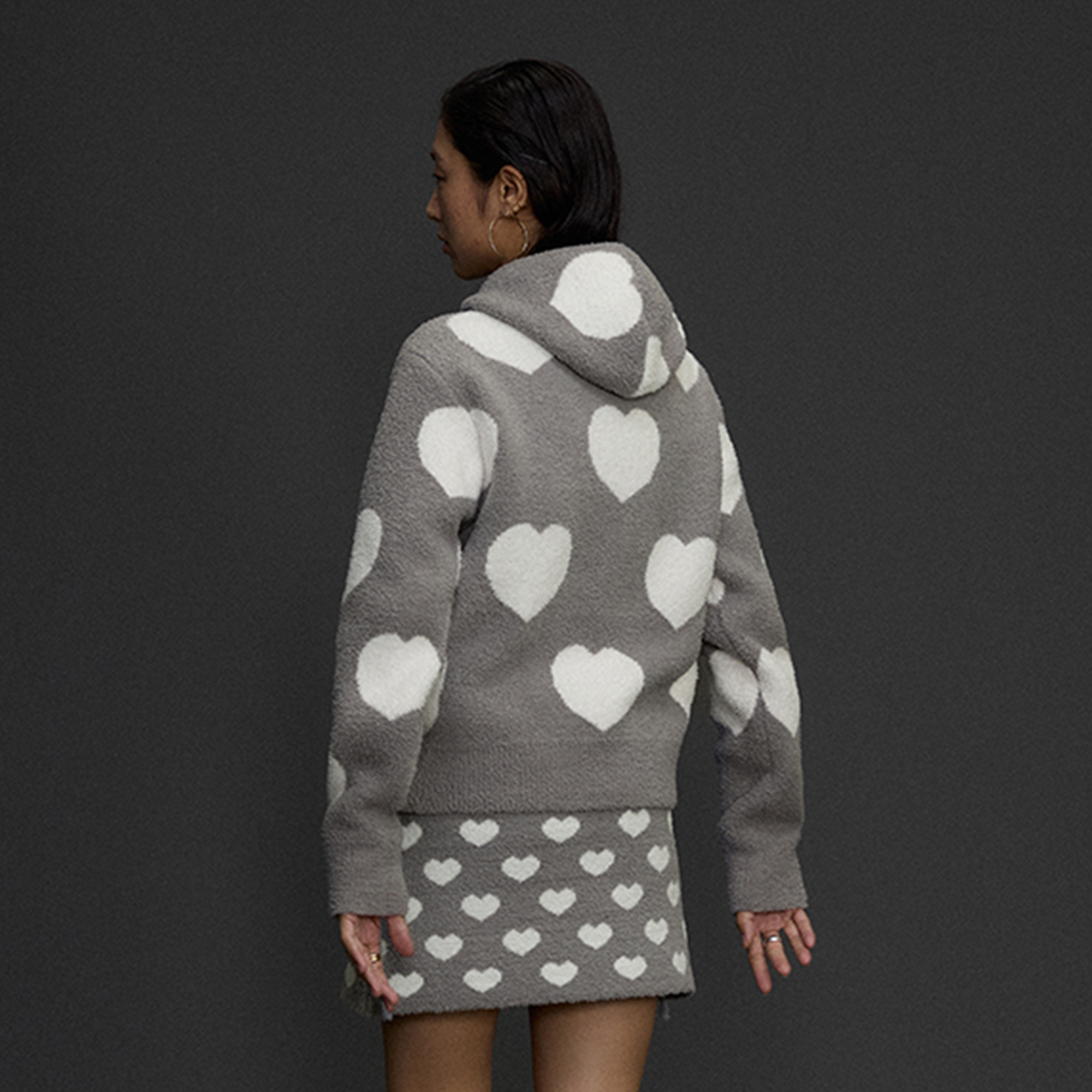 NIANJIUYIKOUER Fuzzy Heart Jacquard Zip-Up Hooded Cardigan-Jacket-XS-Free Shipping Leatheretro