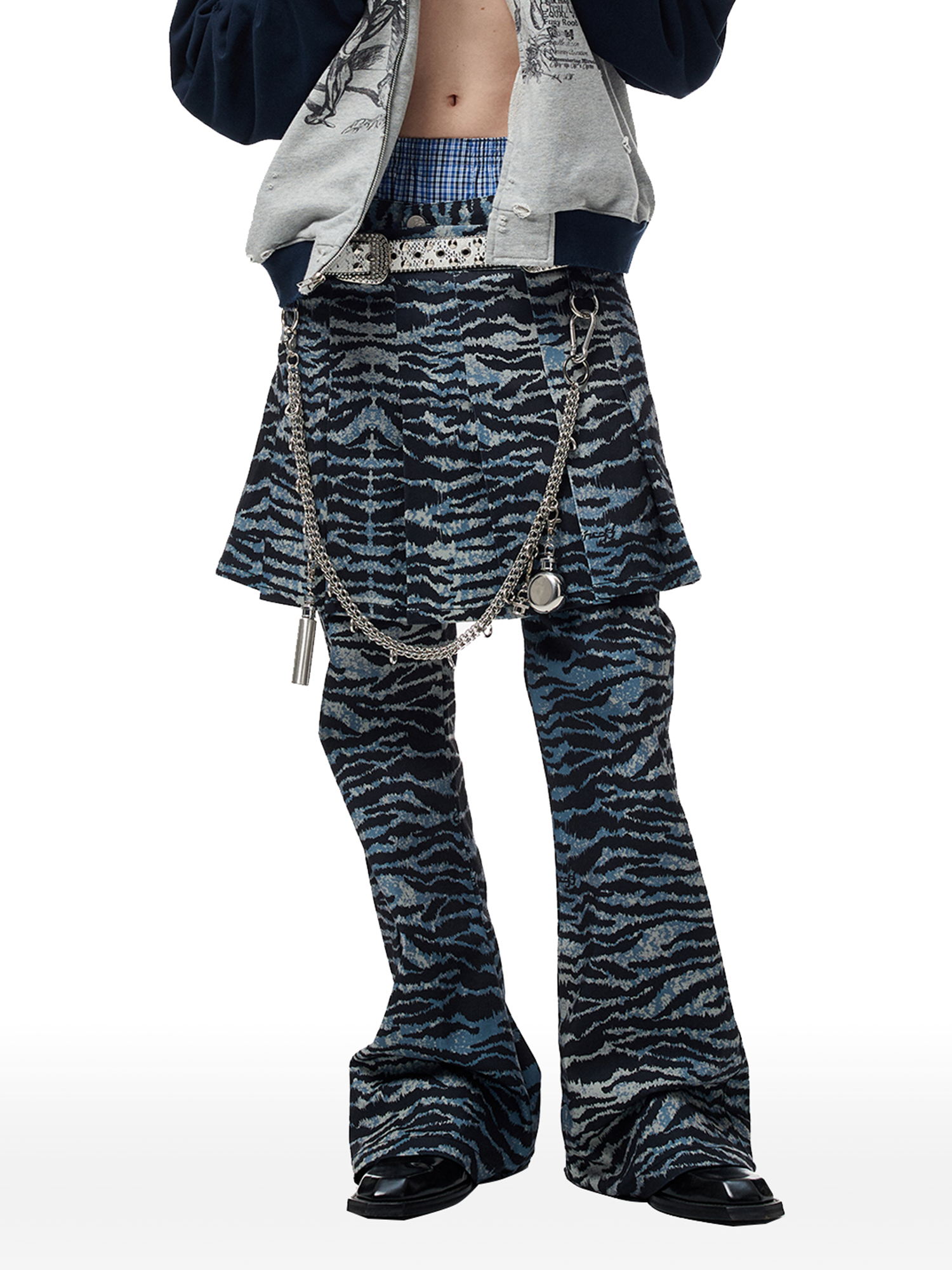CYCYCY Punk Tiger-Stripe Detachable Pleated Flared Pants-Pants-XXS / 27"-Free Shipping Leatheretro