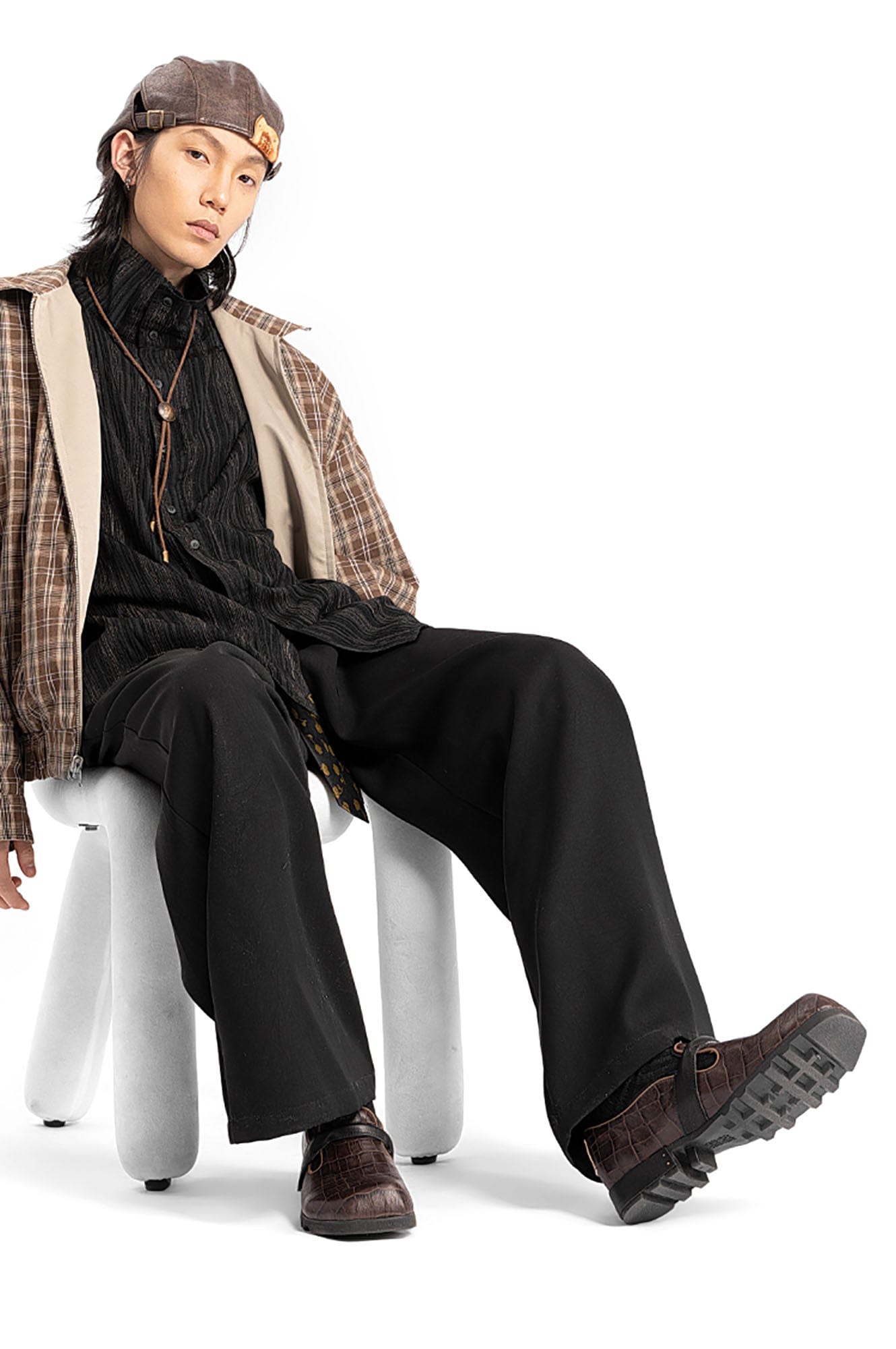REWRITE Croc-Embossed Strap Loafers Brown-Shoes-39-Free Shipping Leatheretro