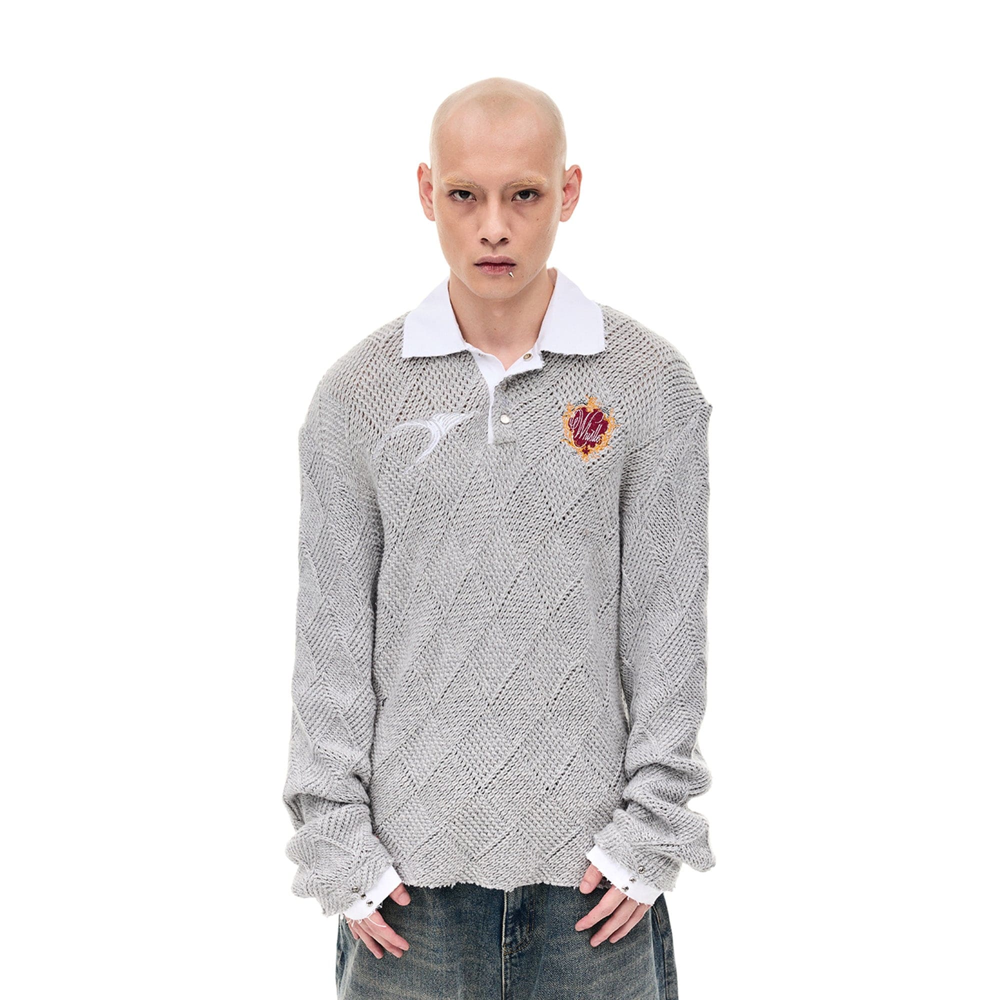 WHISTLEHUNTER Argyle Wool-Blend Polo Sweater-Sweater-S-Free Shipping Leatheretro
