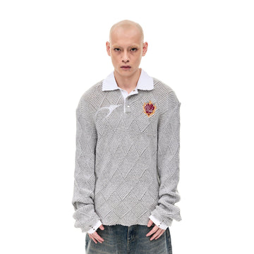WHISTLEHUNTER Argyle Wool-Blend Polo Sweater-Sweater-S-Free Shipping Leatheretro