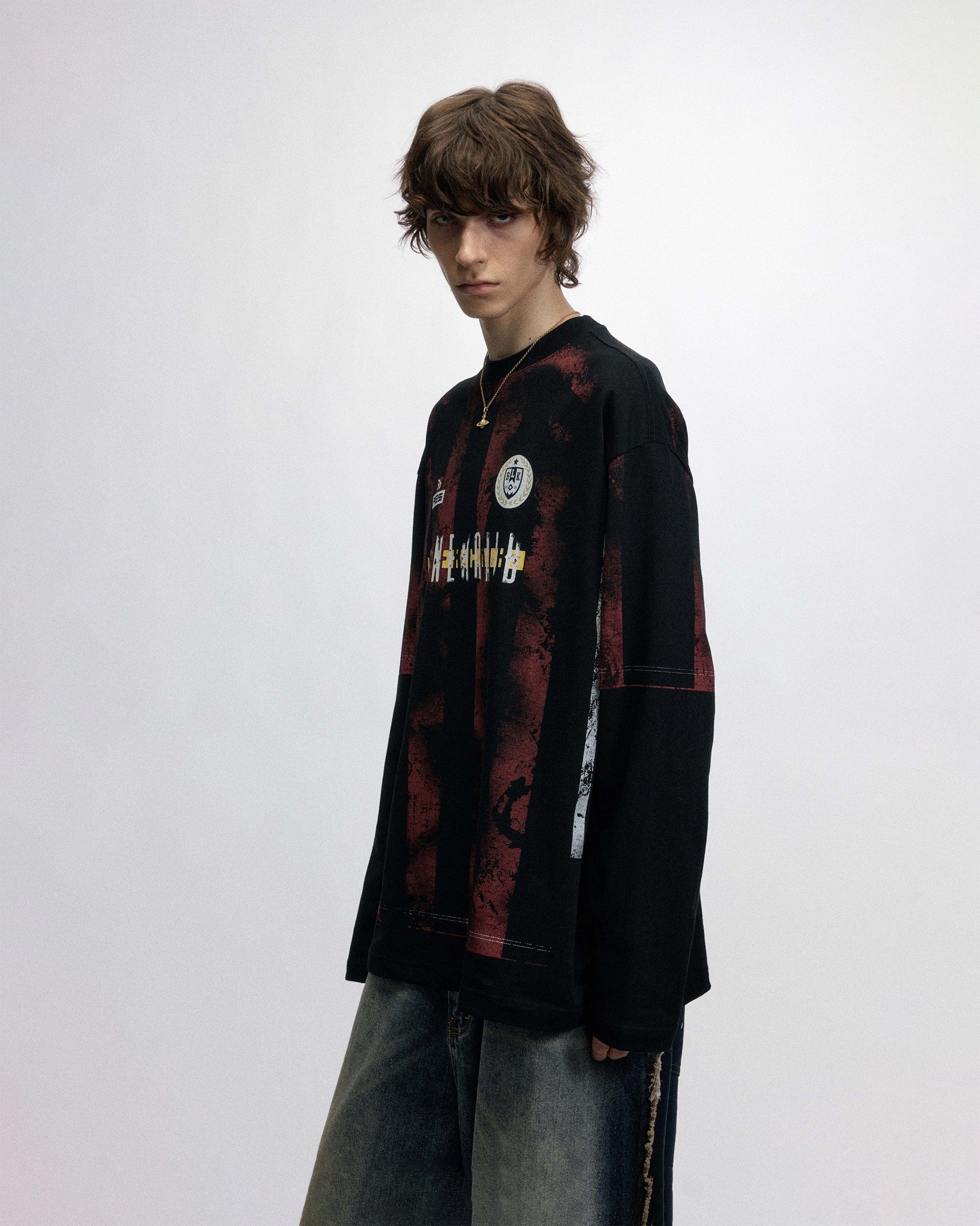 OVDY Retro Distressed Long-Sleeve Jersey-L/S Tee-S-Black-Free Shipping Leatheretro