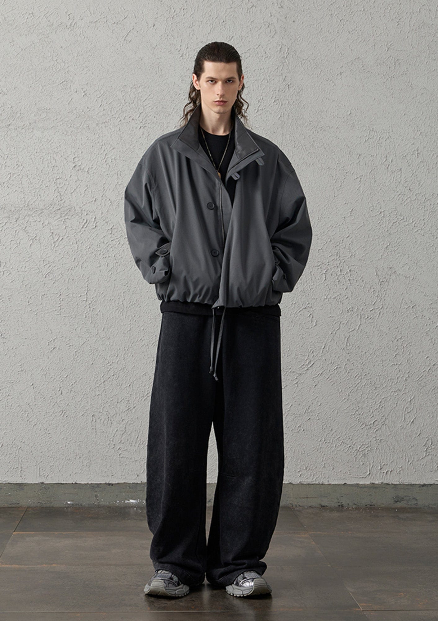 ORGANIC EMOTION Waxed-Wash Oversized Curved Pants-Pants-M-Free Shipping Leatheretro