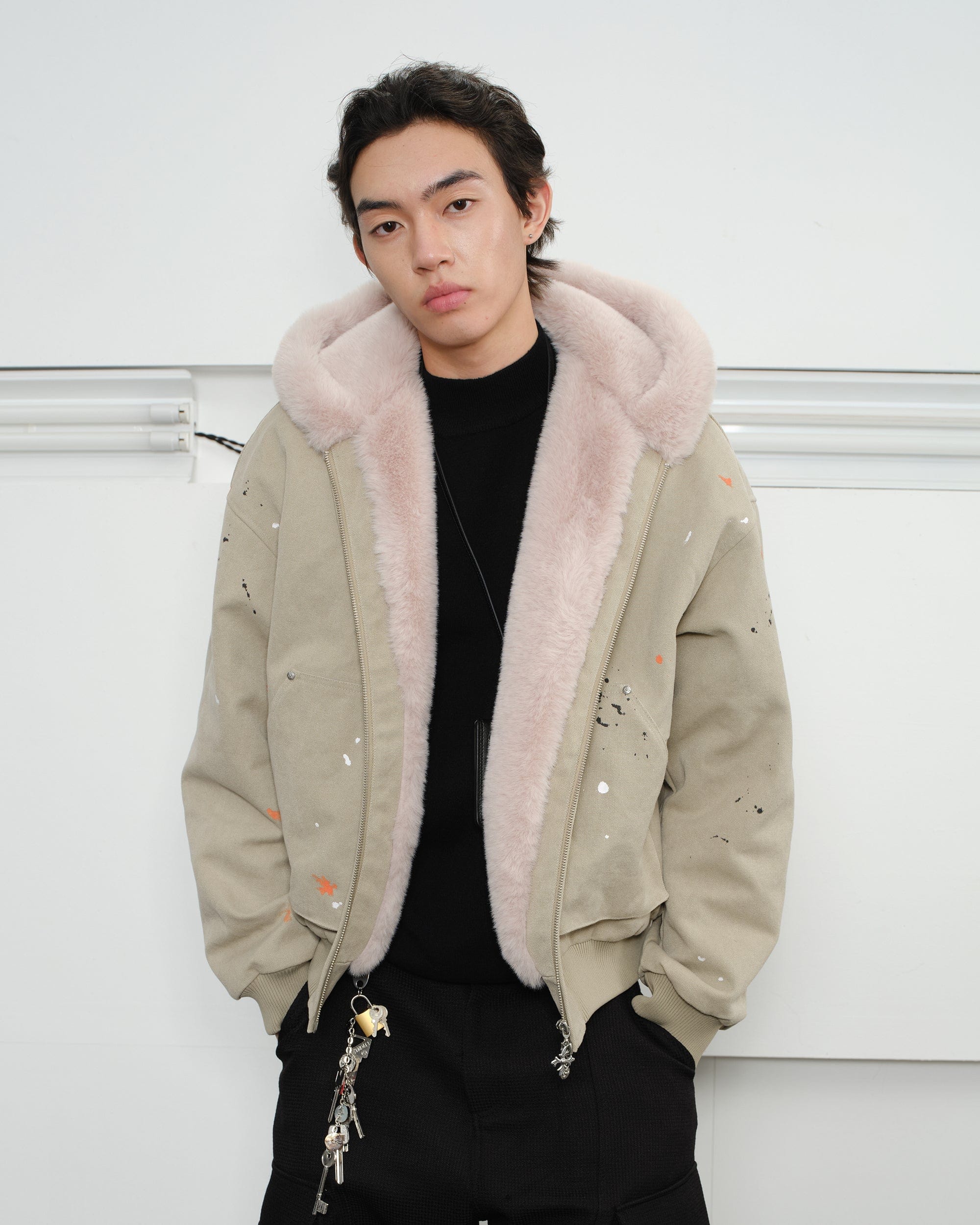 KREATE Rivet Zipper Paint-splattered Fleece-Lined Hooded Jacket-Jacket-S-Purple-Free Shipping Leatheretro