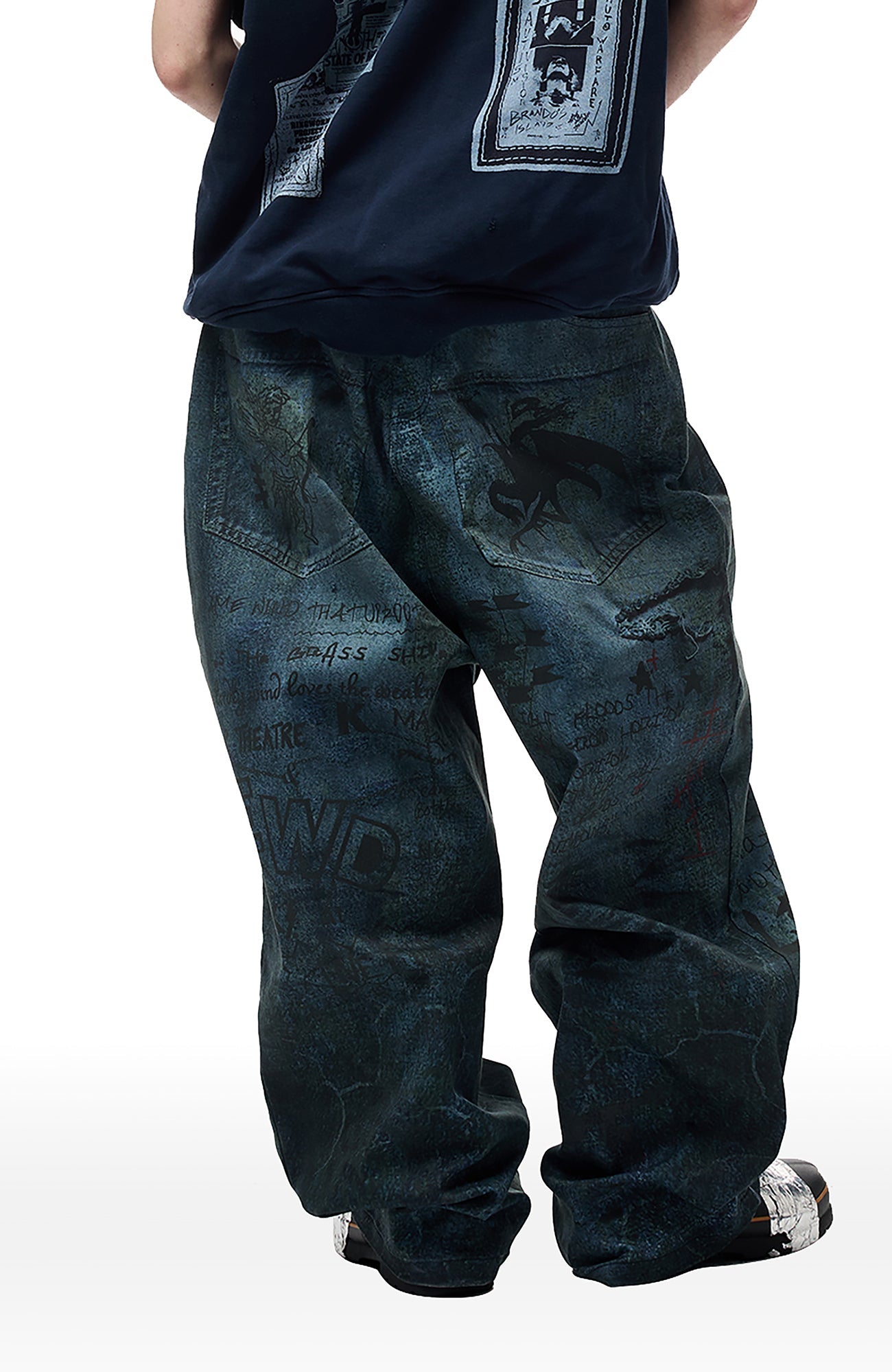 CYCYCY Dirty Wash Graffiti Baggy Jeans-Jeans-XXS / 27"-Free Shipping Leatheretro