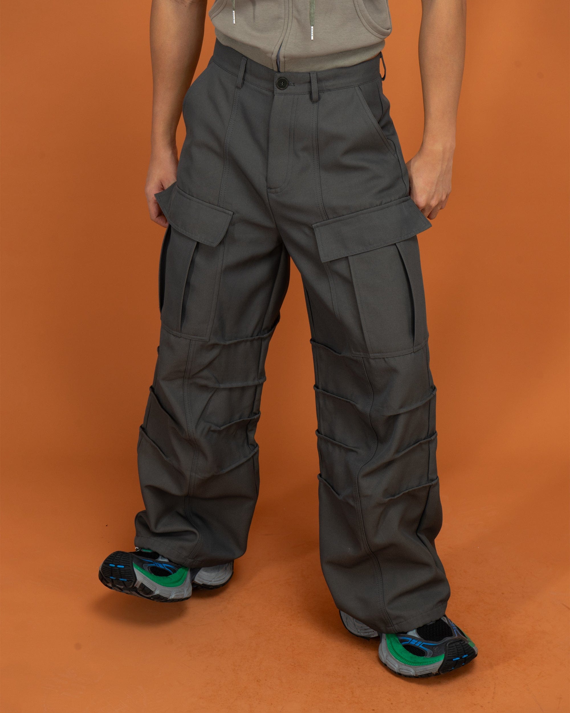 CLP Big-Pocket Crinkled Cargo Pants-Pants-Green-S-Free Shipping Leatheretro