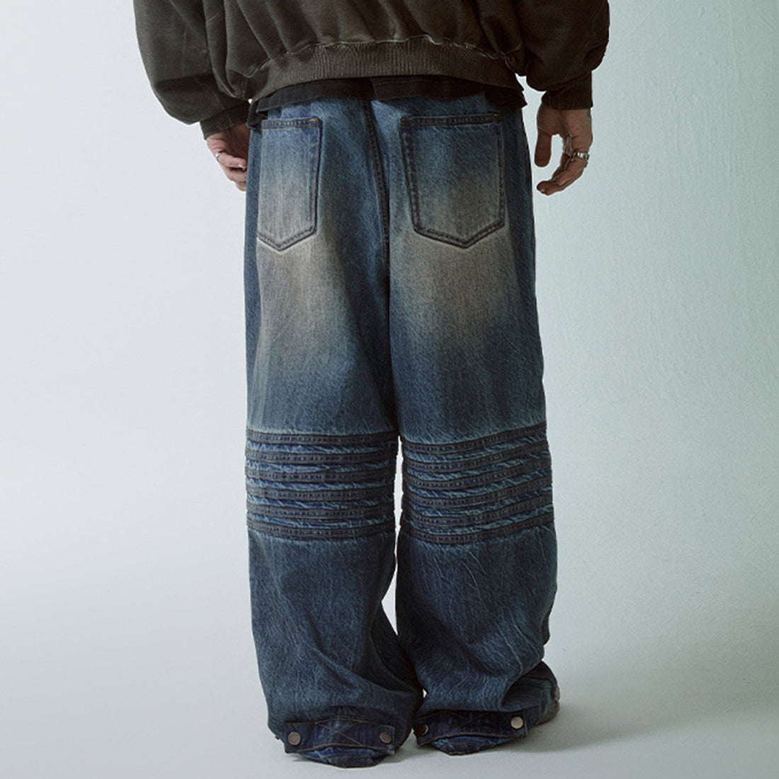 F2CE Retro Crinkled-Knee Washed Pants-Pants-S-Free Shipping Leatheretro