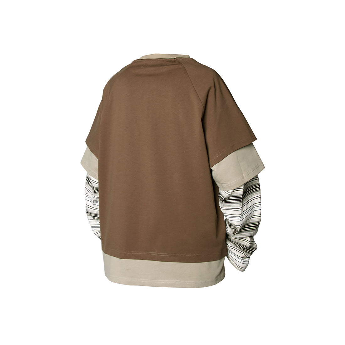 RELABEL Layered Stripe-Sleeve Lace-Up Sweatshirt Brown-Sweatshirt-XS-Free Shipping Leatheretro