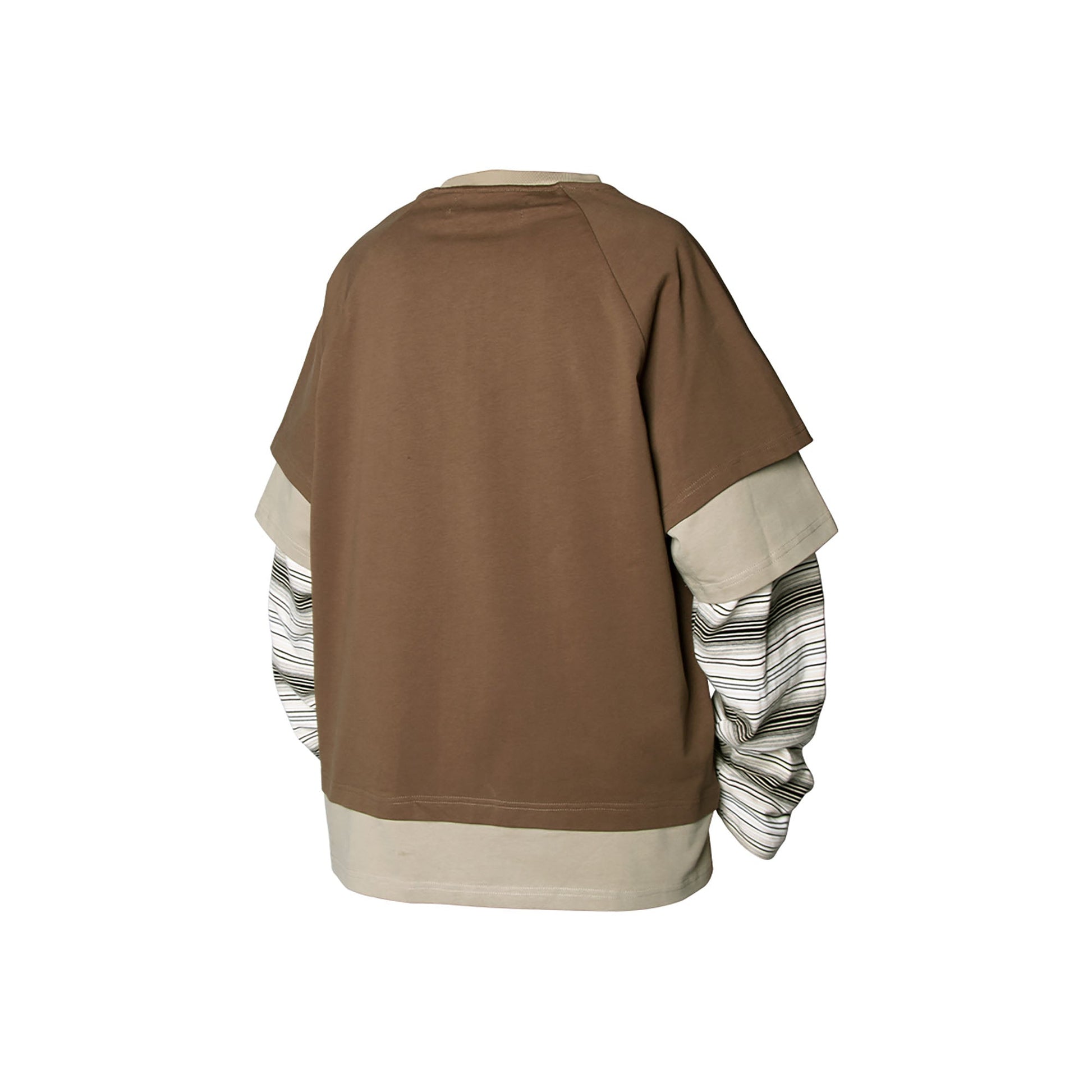 RELABEL Layered Stripe-Sleeve Lace-Up Sweatshirt Brown-Sweatshirt-XS-Free Shipping Leatheretro