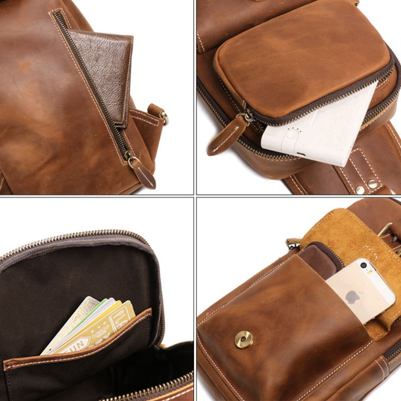 European and American Men's Crazy Horse Leather Crossbody Chest Bag-Chest Bags-Black-Free Shipping Leatheretro