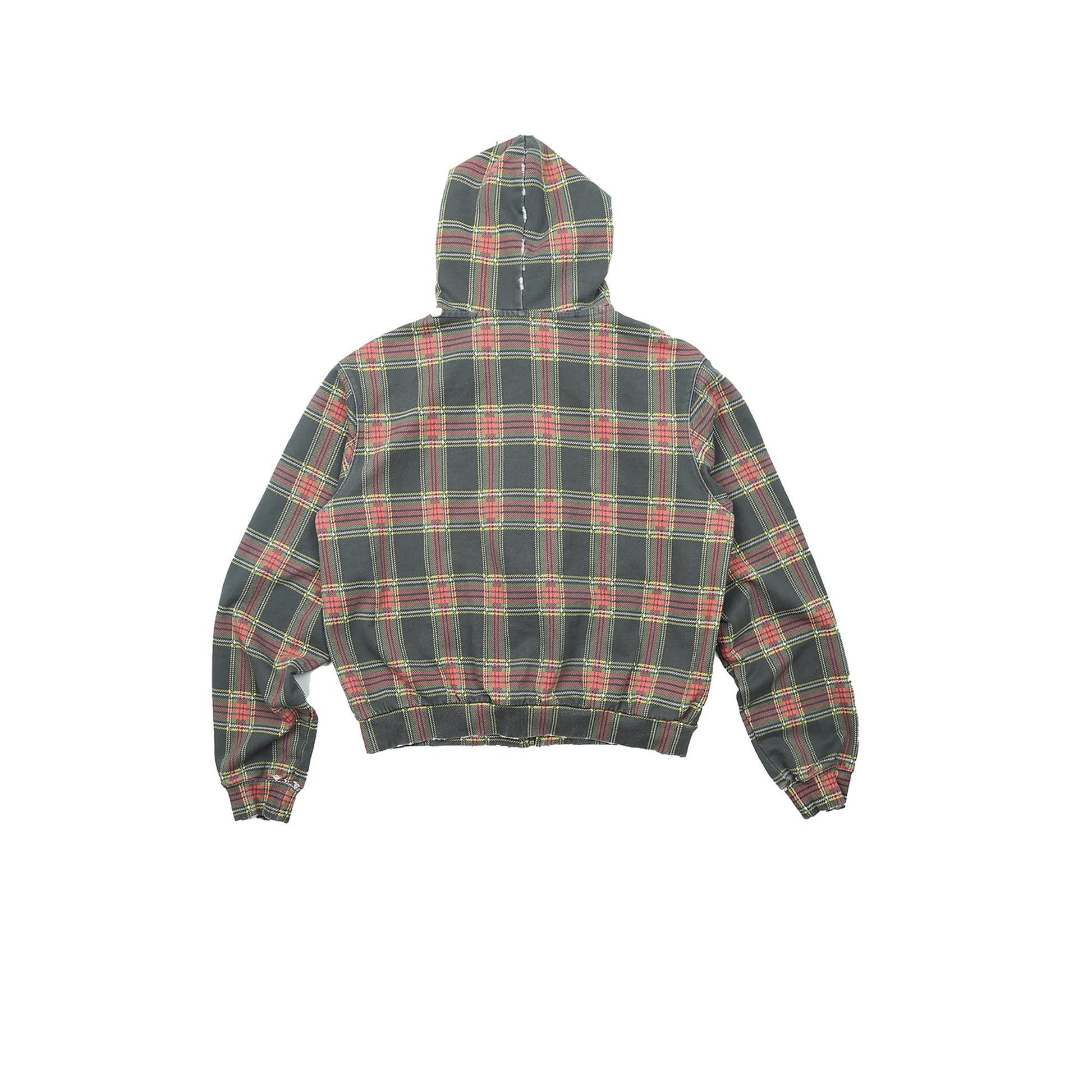 TRECLUB Distressed Plaid Zip-Up Hoodie-Jacket-S (Preorder)-Free Shipping Leatheretro