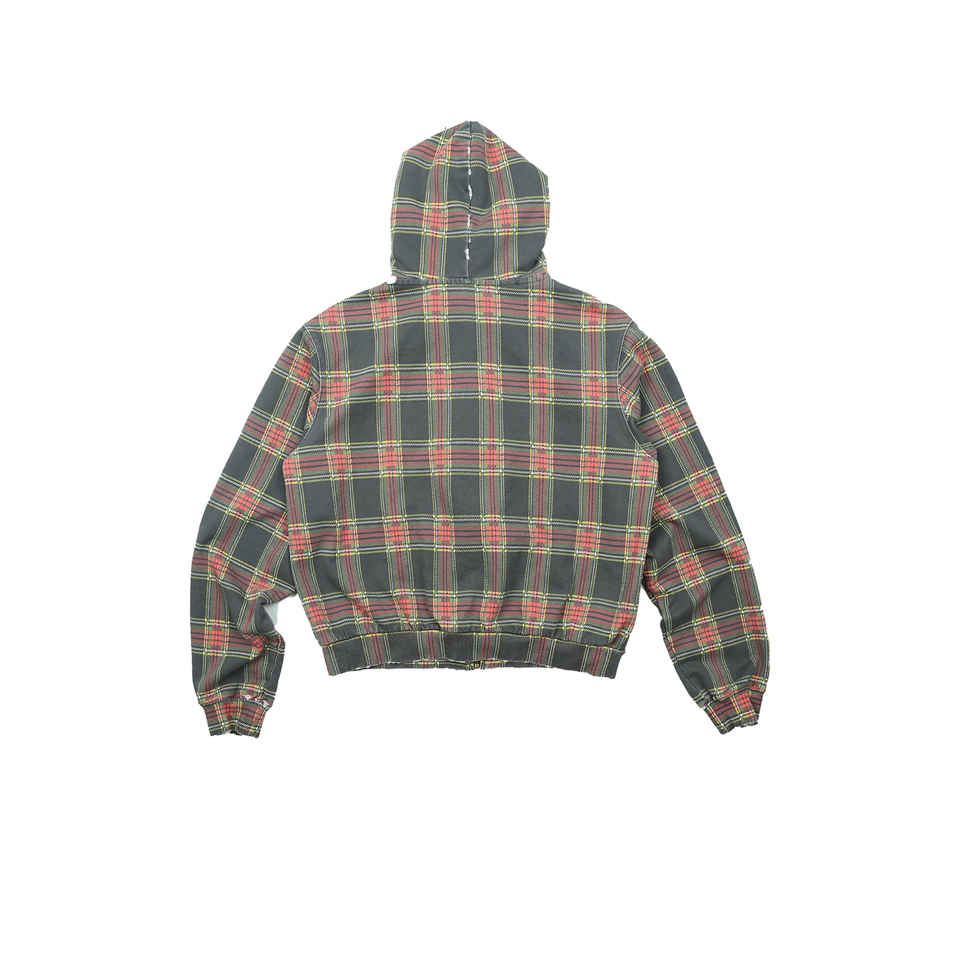 TRECLUB Distressed Plaid Zip-Up Hoodie-Jacket-S (Preorder)-Free Shipping Leatheretro