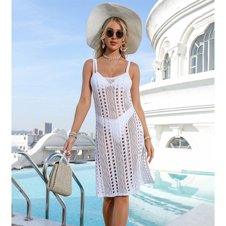 Sexy Crochet Women Summer Beach Holiday Cover Up Dresses-Swimwear-White-S-Free Shipping Leatheretro