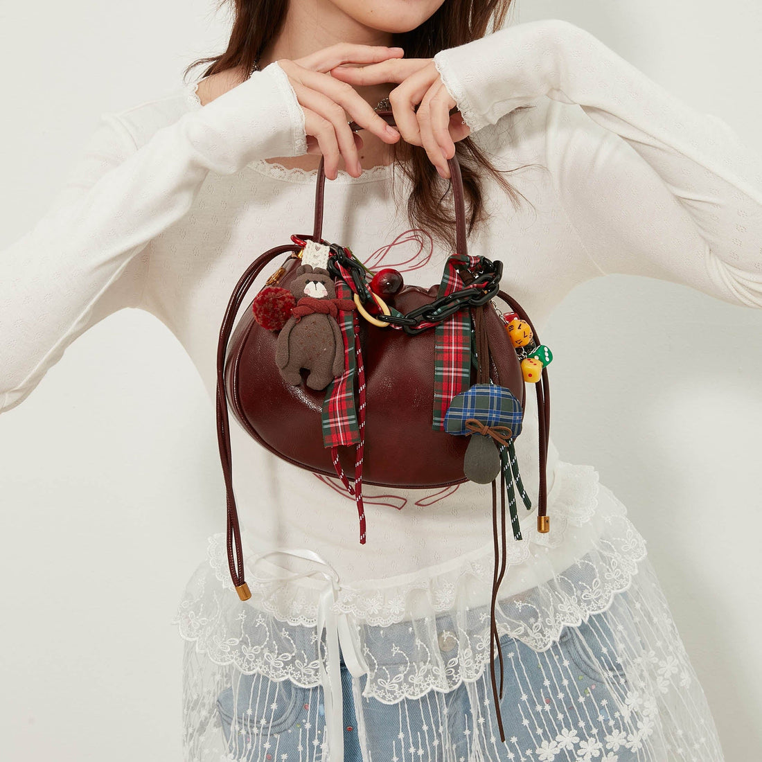 BLING BOX Cherry Jam Ruched Handle Bag Anchora Red-Bag-One Size-Free Shipping Leatheretro