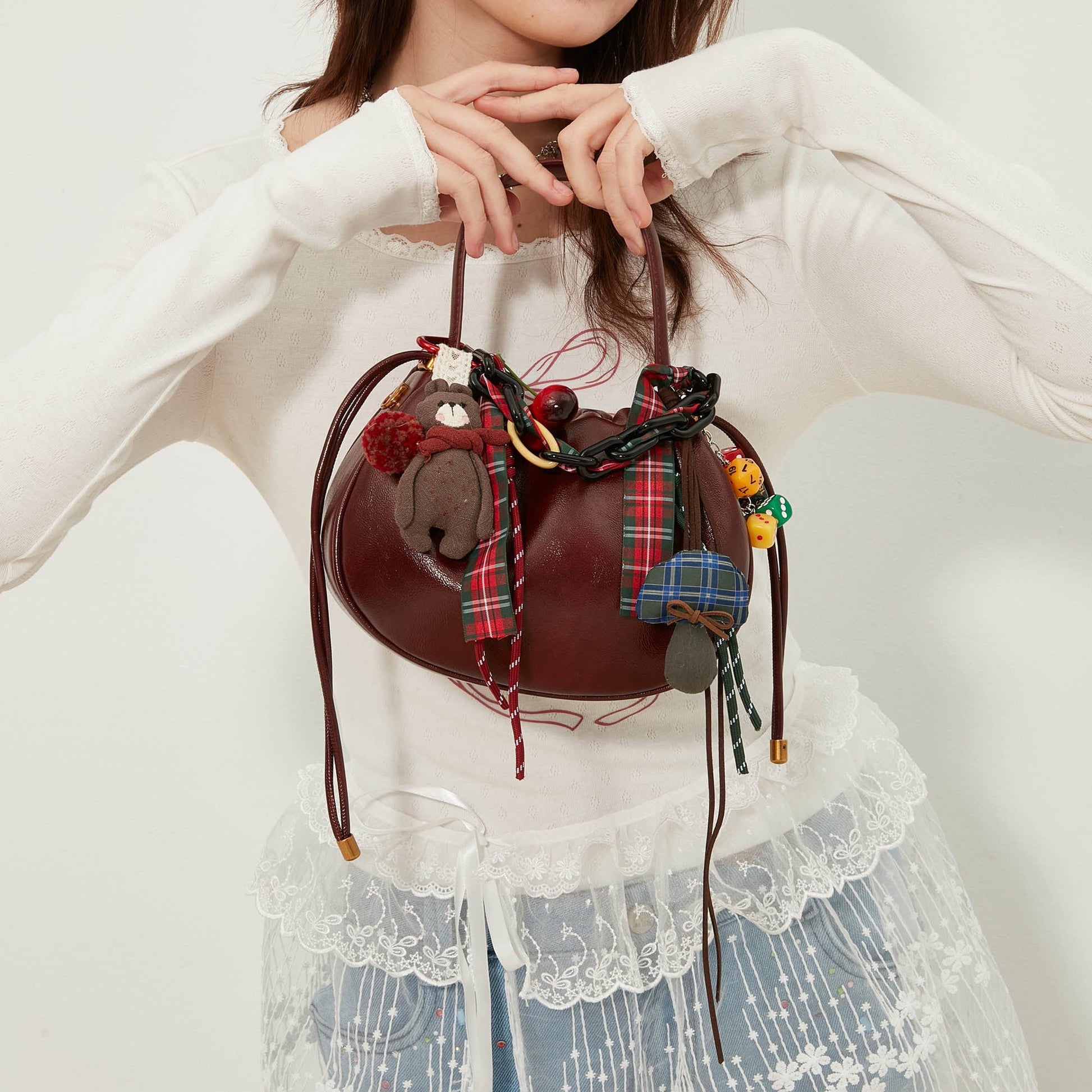 BLING BOX Cherry Jam Ruched Handle Bag Anchora Red-Bag-One Size-Free Shipping Leatheretro