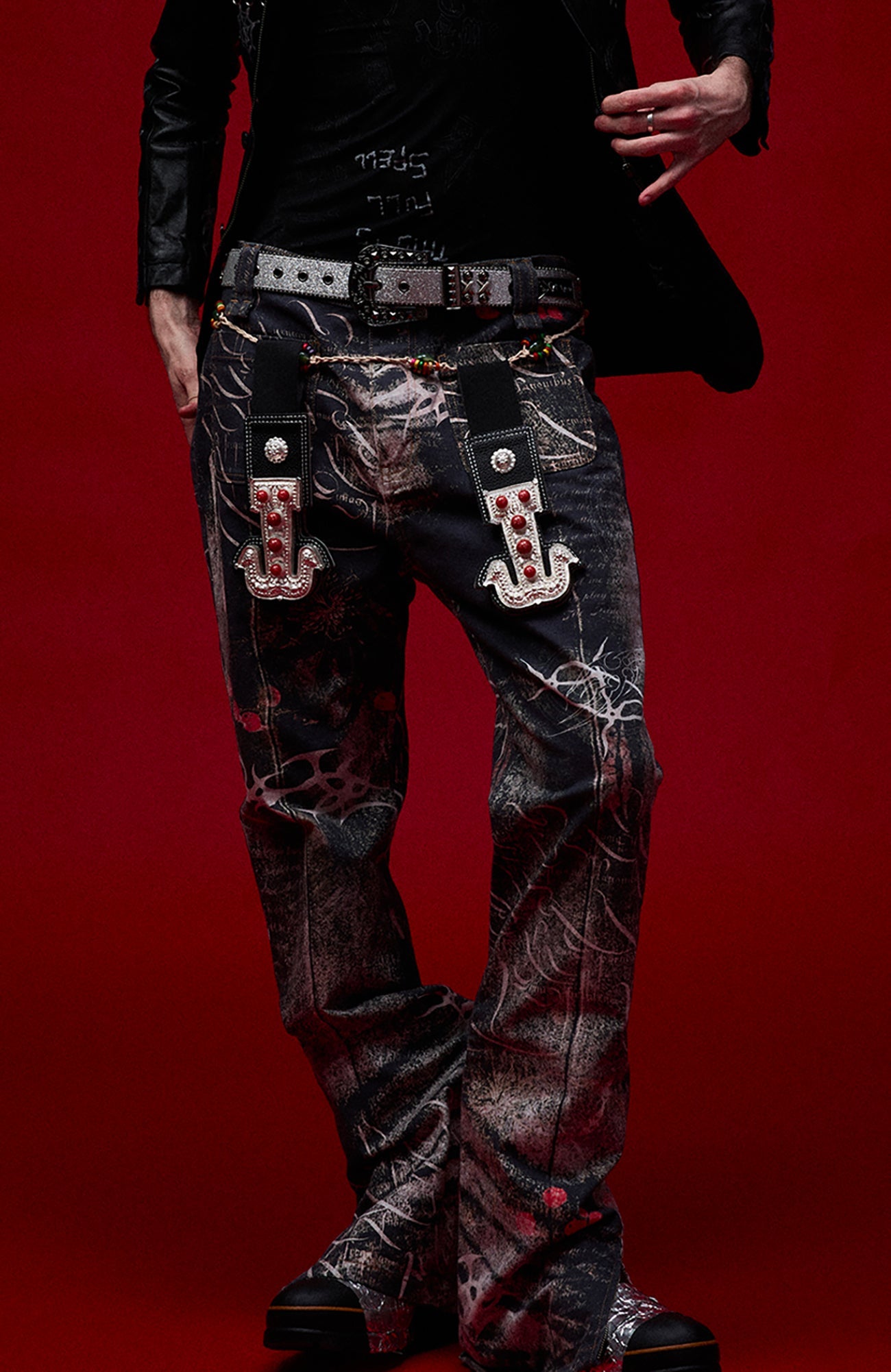CYCYCY Full-Print Script Flared Jeans-Jeans-XXS / 27"-Free Shipping Leatheretro