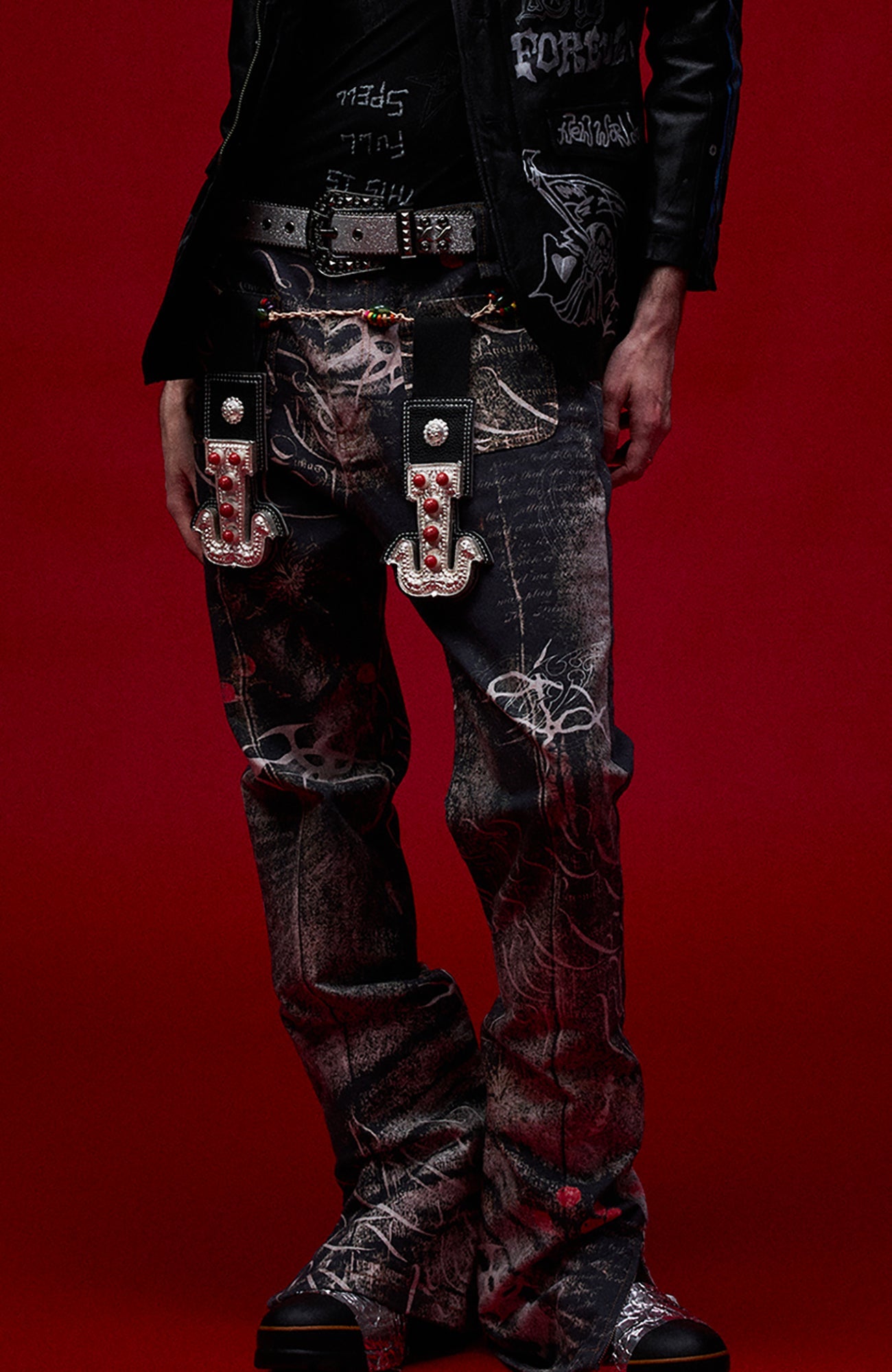 CYCYCY Full-Print Script Flared Jeans-Jeans-XXS / 27"-Free Shipping Leatheretro