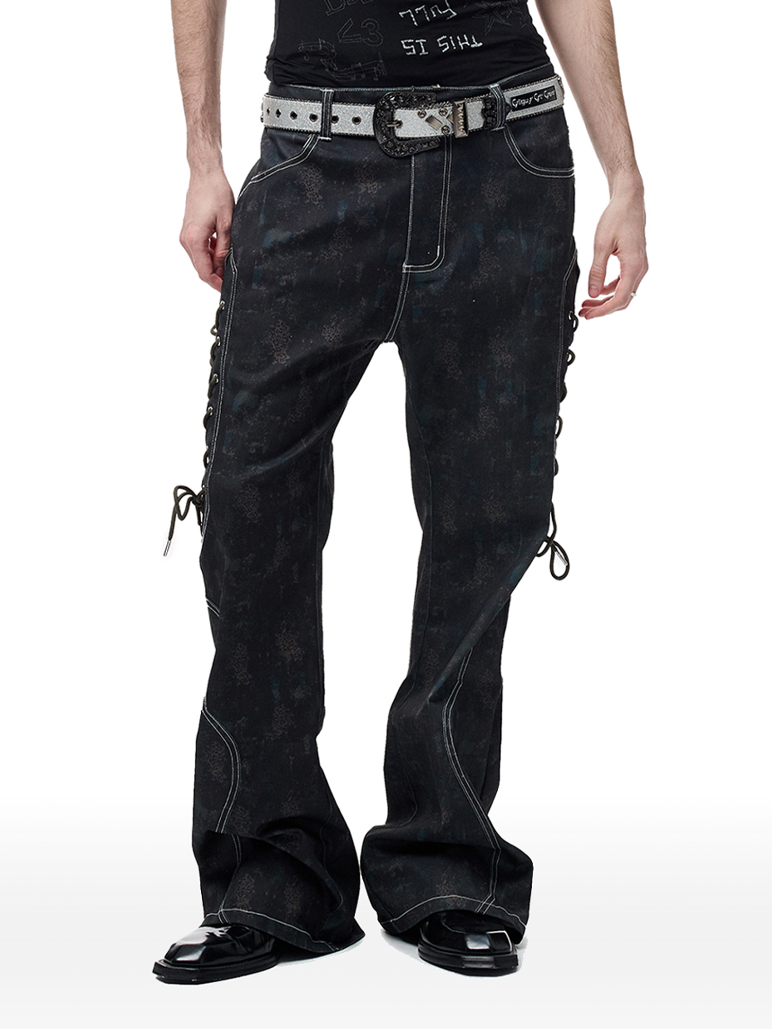 CYCYCY Wasteland Leopard Drawcord Flared Jeans-Jeans-XXS / 27"-Free Shipping Leatheretro