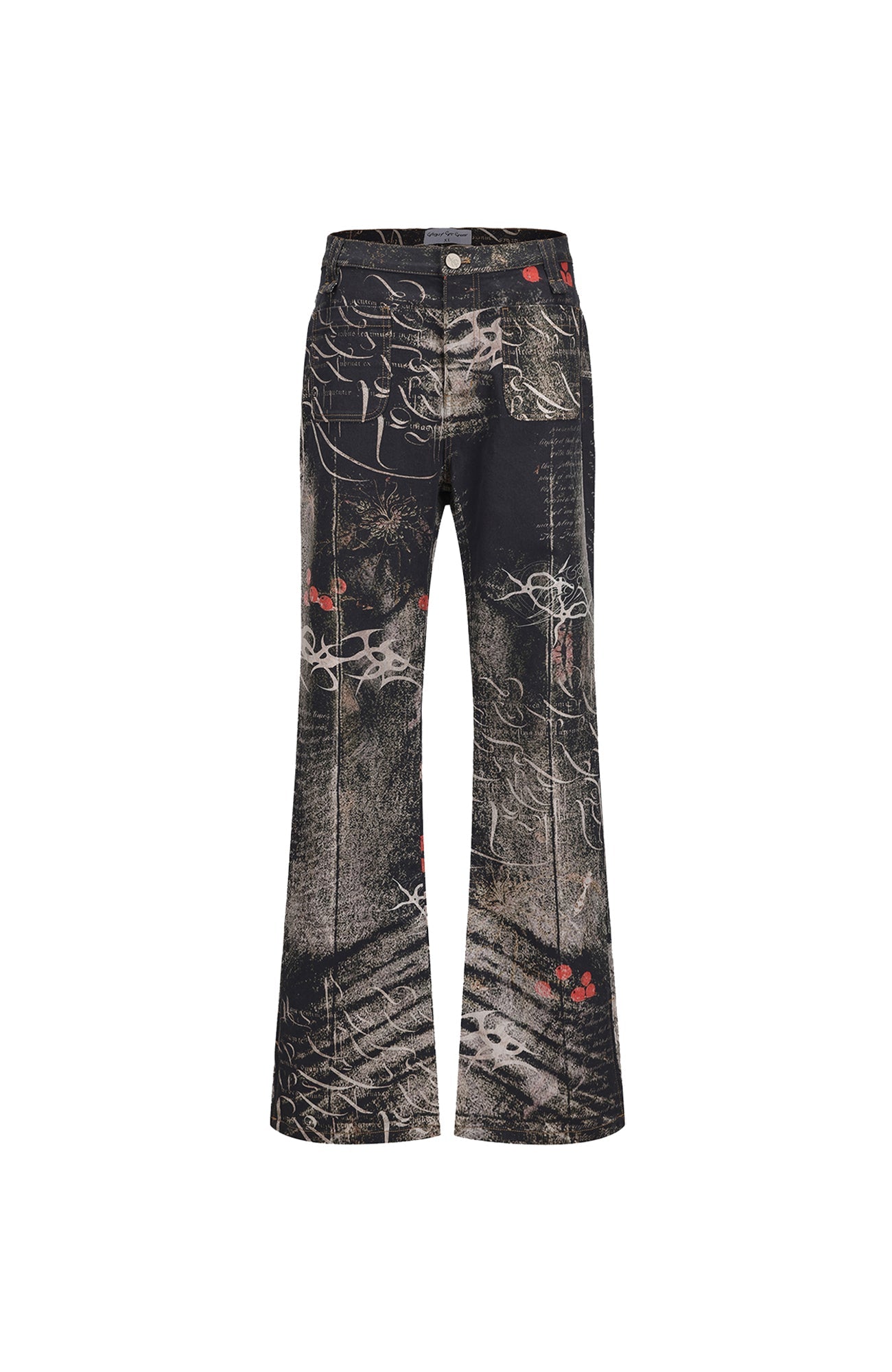 CYCYCY Full-Print Script Flared Jeans-Jeans-XXS / 27"-Free Shipping Leatheretro