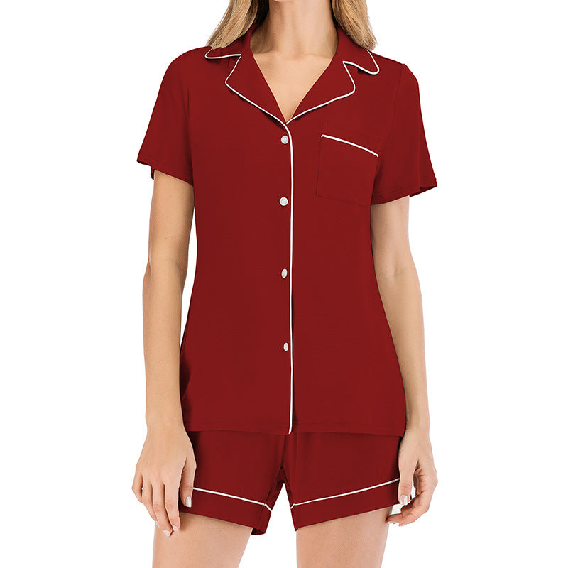 Women Casual Short Sleeves Pajamas-Pajamas-Wine Red-S-Free Shipping Leatheretro
