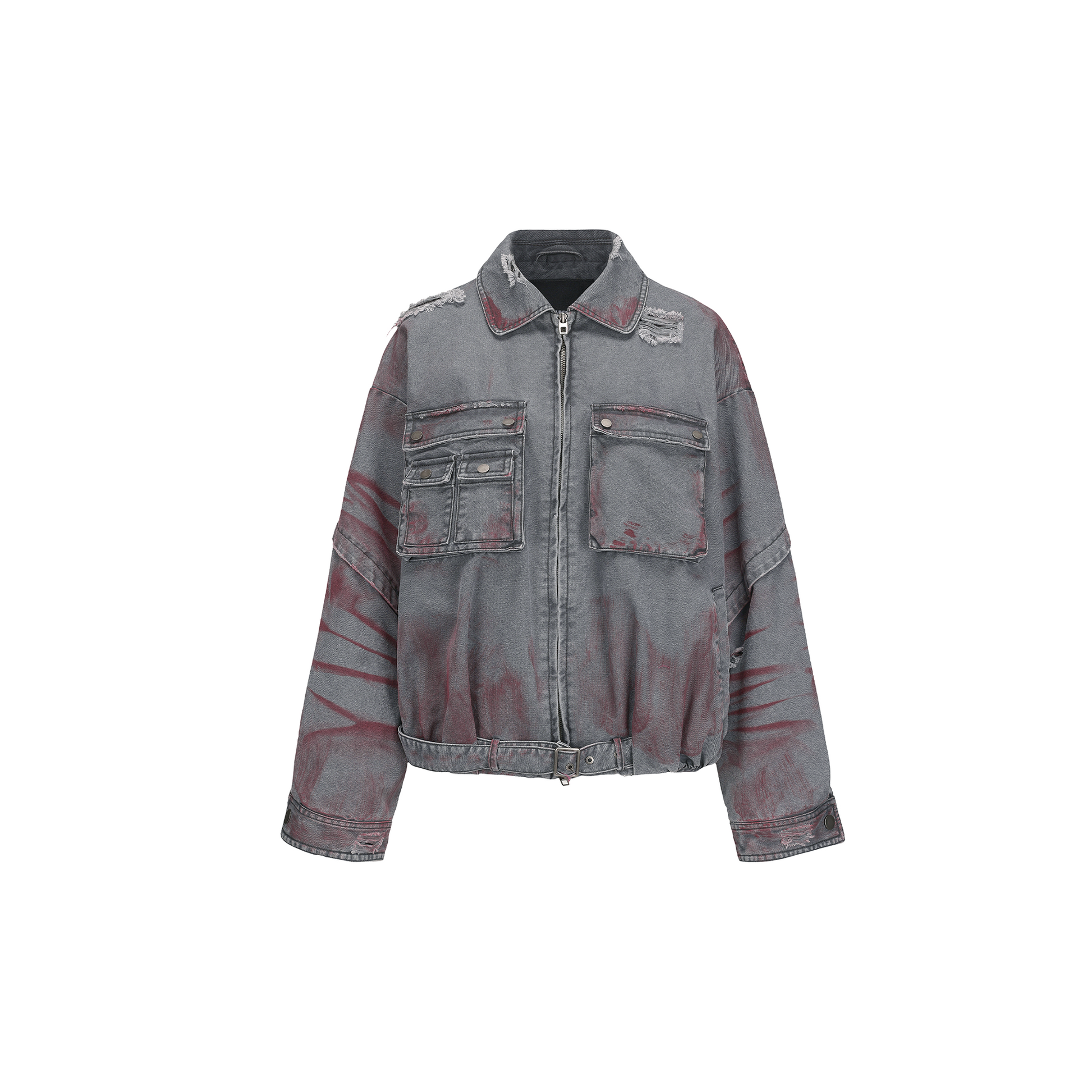 VANN VALRENCE Washed Distressed Multi-Pocket Utility Denim Jacket-Jacket-S-Free Shipping Leatheretro