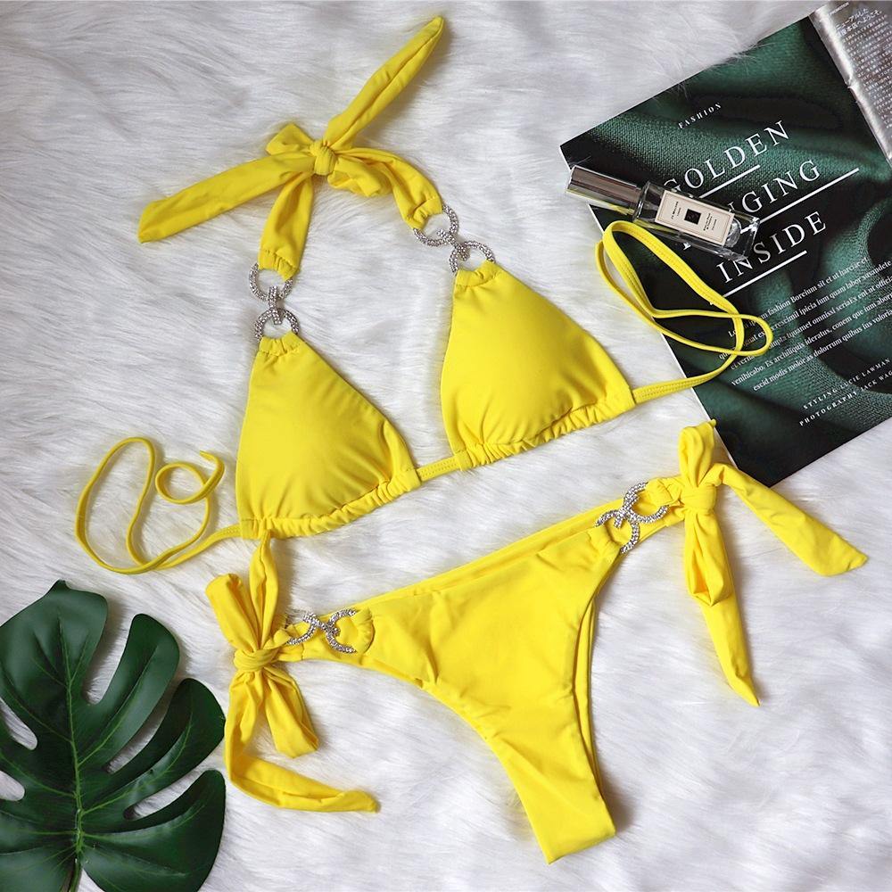 Sexy Rhinestone Summer Beach Bikni-Women Swimwear-Yellow-S-Free Shipping Leatheretro