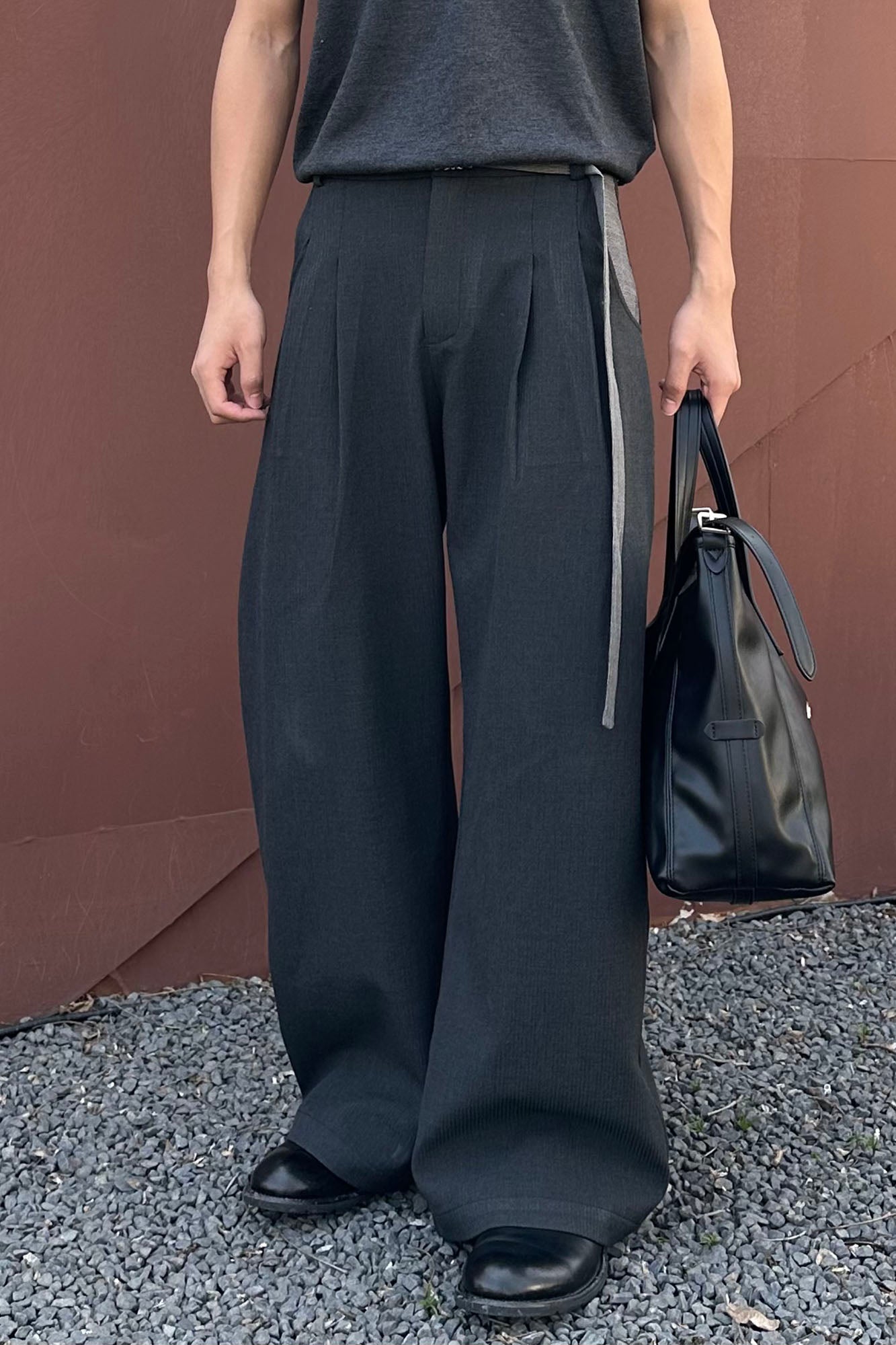 CATSSTAC Detachable-Belt Pleats Wide-Leg Trousers-Pants-M-Free Shipping Leatheretro