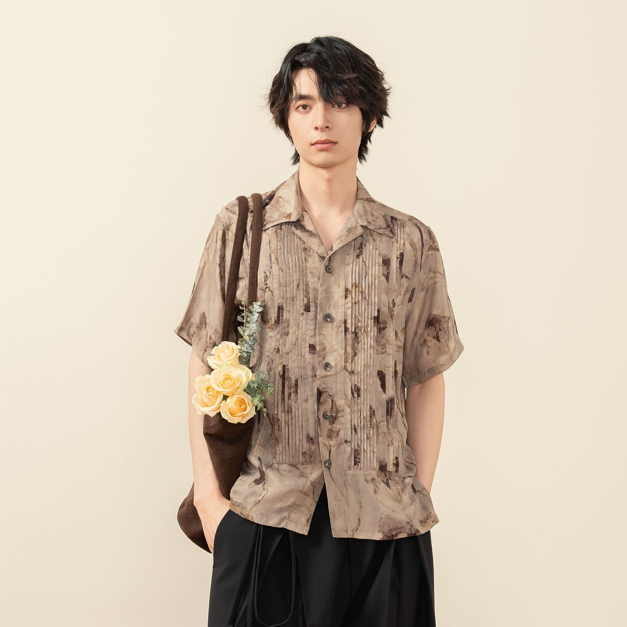 MOITIEDEPETALE Floral Accordion Pleats Cupro Blended Half Shirt-Half shirt-XS-Free Shipping Leatheretro
