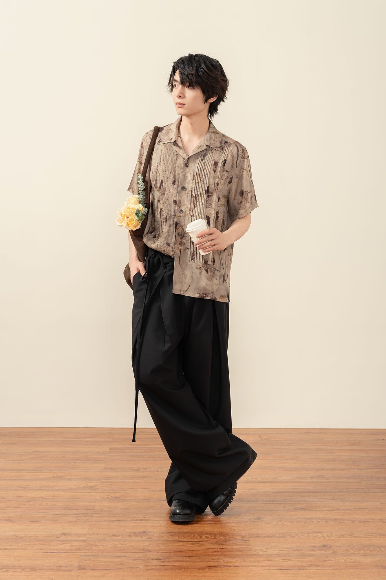 MOITIEDEPETALE Floral Accordion Pleats Cupro Blended Half Shirt-Half shirt-XS-Free Shipping Leatheretro