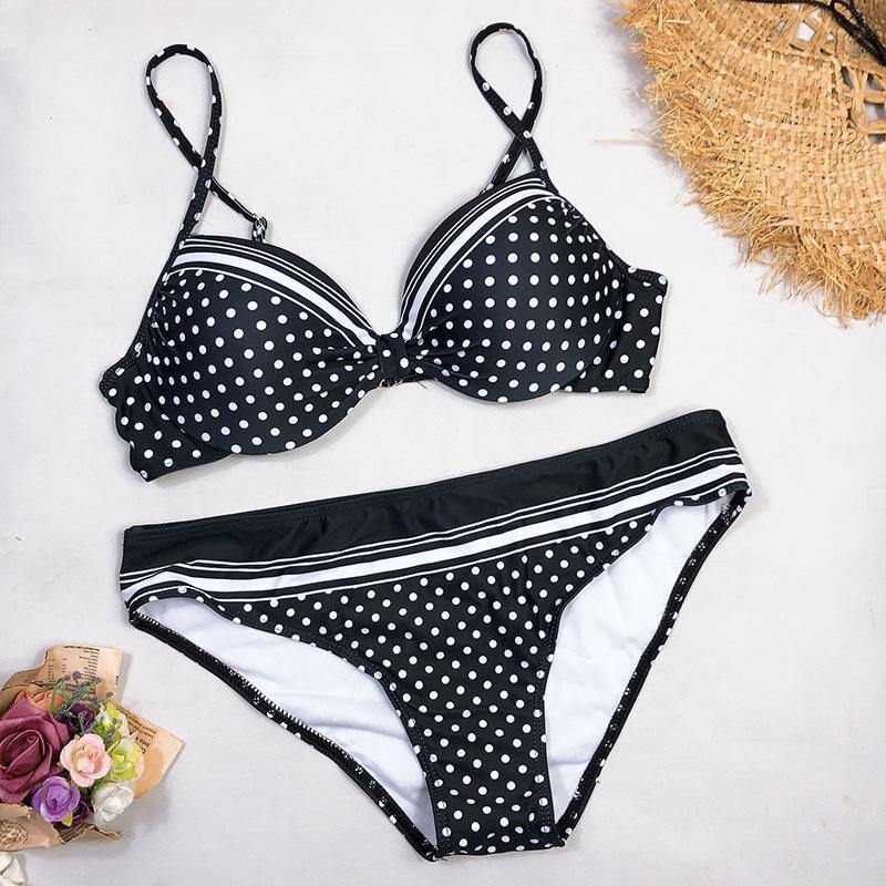 Sexy High Wasit Dot Print Bikini-Women Swimwear-Dot-S-Free Shipping Leatheretro