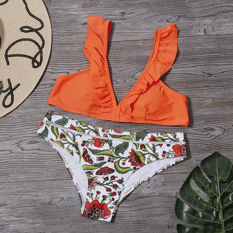 Sexy Women Ruffled Two Pieces Swimsuits-Swimwear-Orange-S-Free Shipping Leatheretro