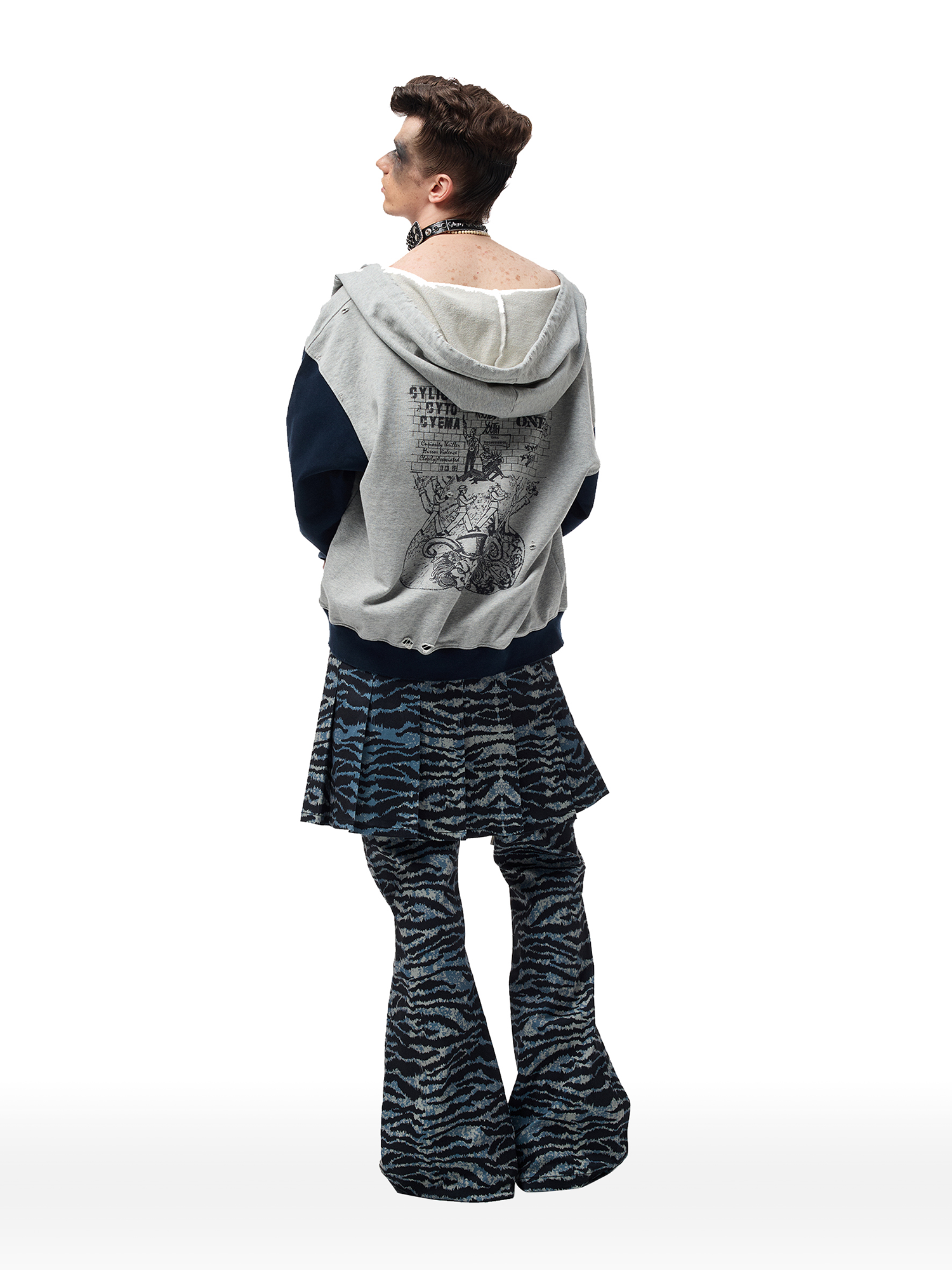 CYCYCY Punk Tiger-Stripe Detachable Pleated Flared Pants-Pants-XXS / 27"-Free Shipping Leatheretro
