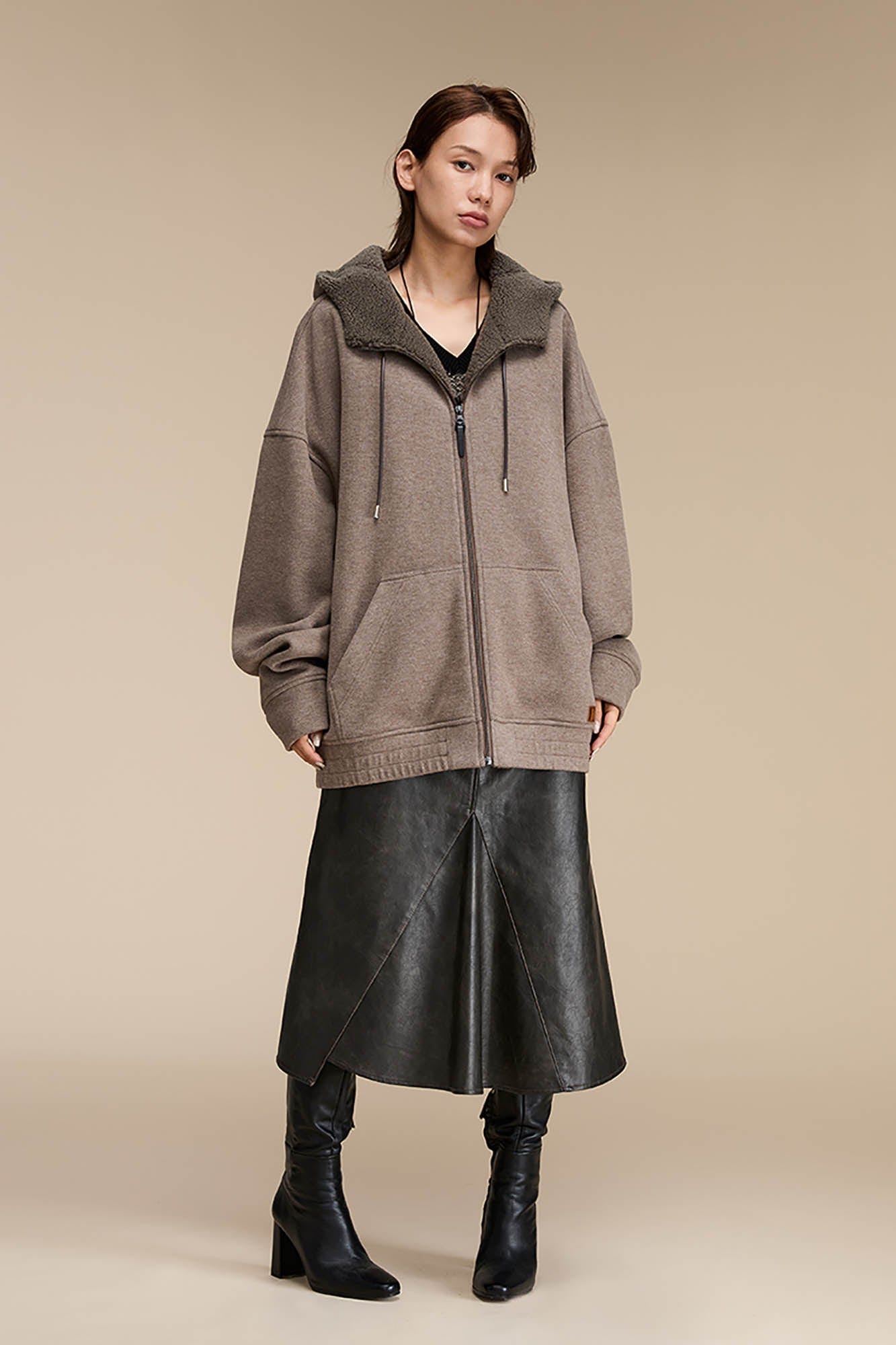 OPICLOTH Fleece-Lined Collared Hooded Jacket-Jacket-XS-Free Shipping Leatheretro